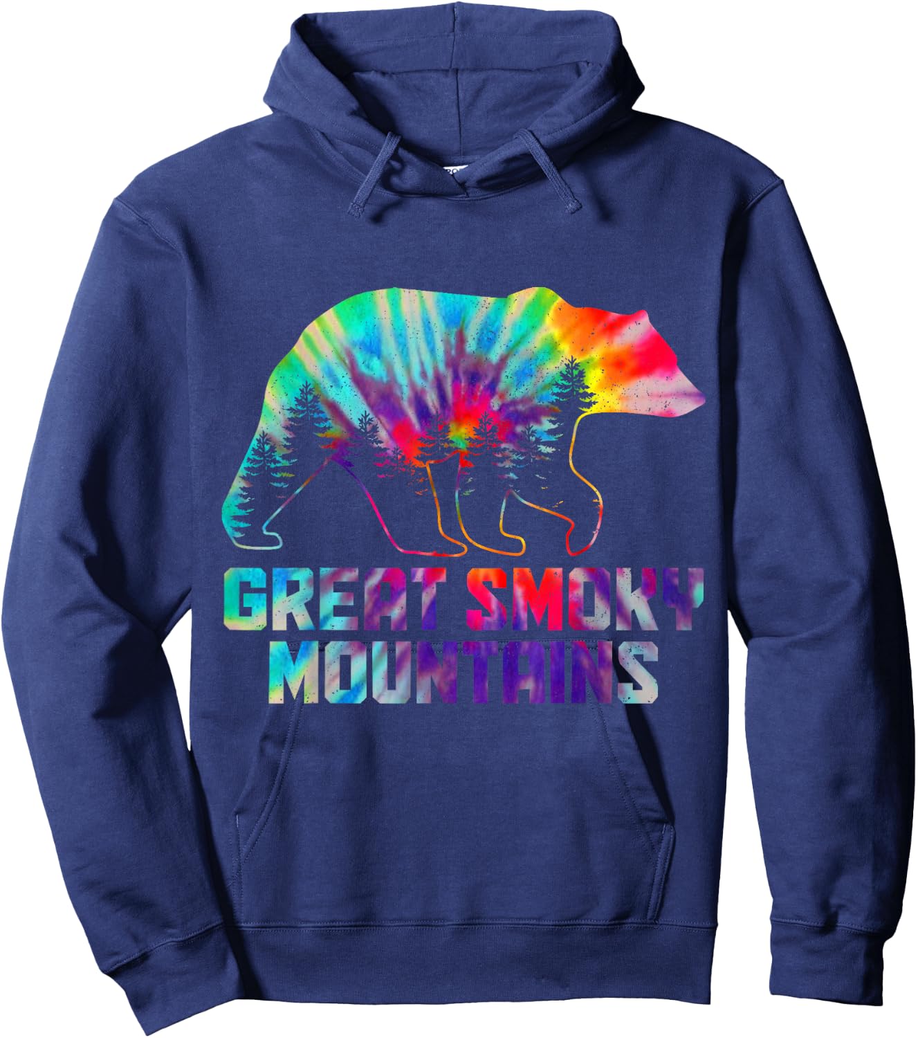 Great Smoky Mountains Tennessee Bear Grizzly Tie Dye Vintage Hoodie - Hoodie | Navy