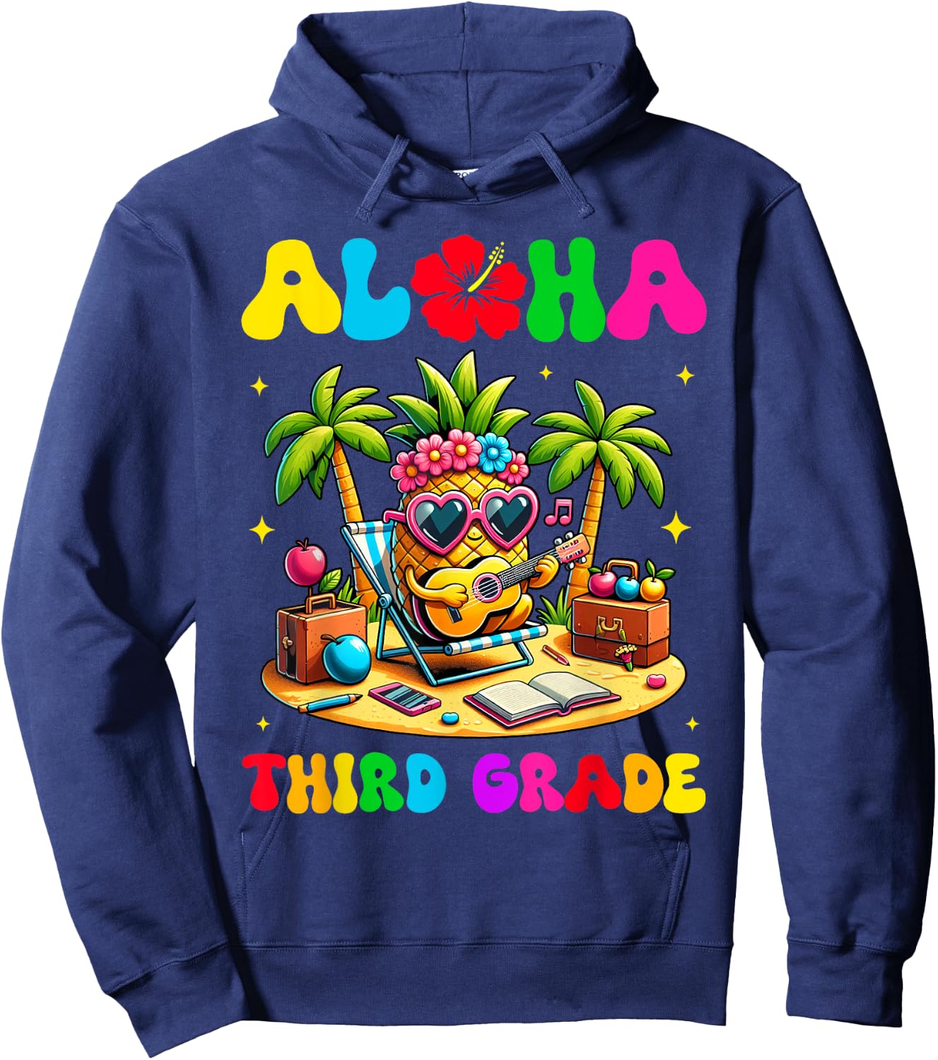 Aloha Third Grade Pineapple Hawaii Back to School Kids Girl Hoodie - Hoodie | Navy