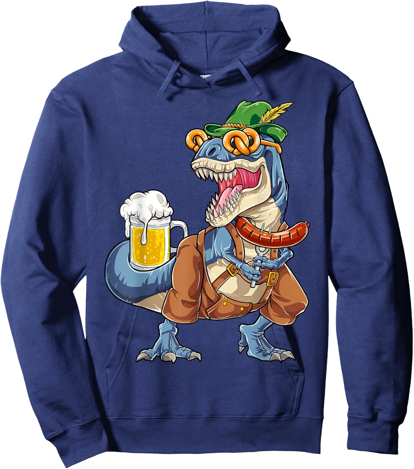 Dinosaur Oktoberfest Lederhosen Costume Men T rex Beer Fest Hoodie - Hoodie | Navy