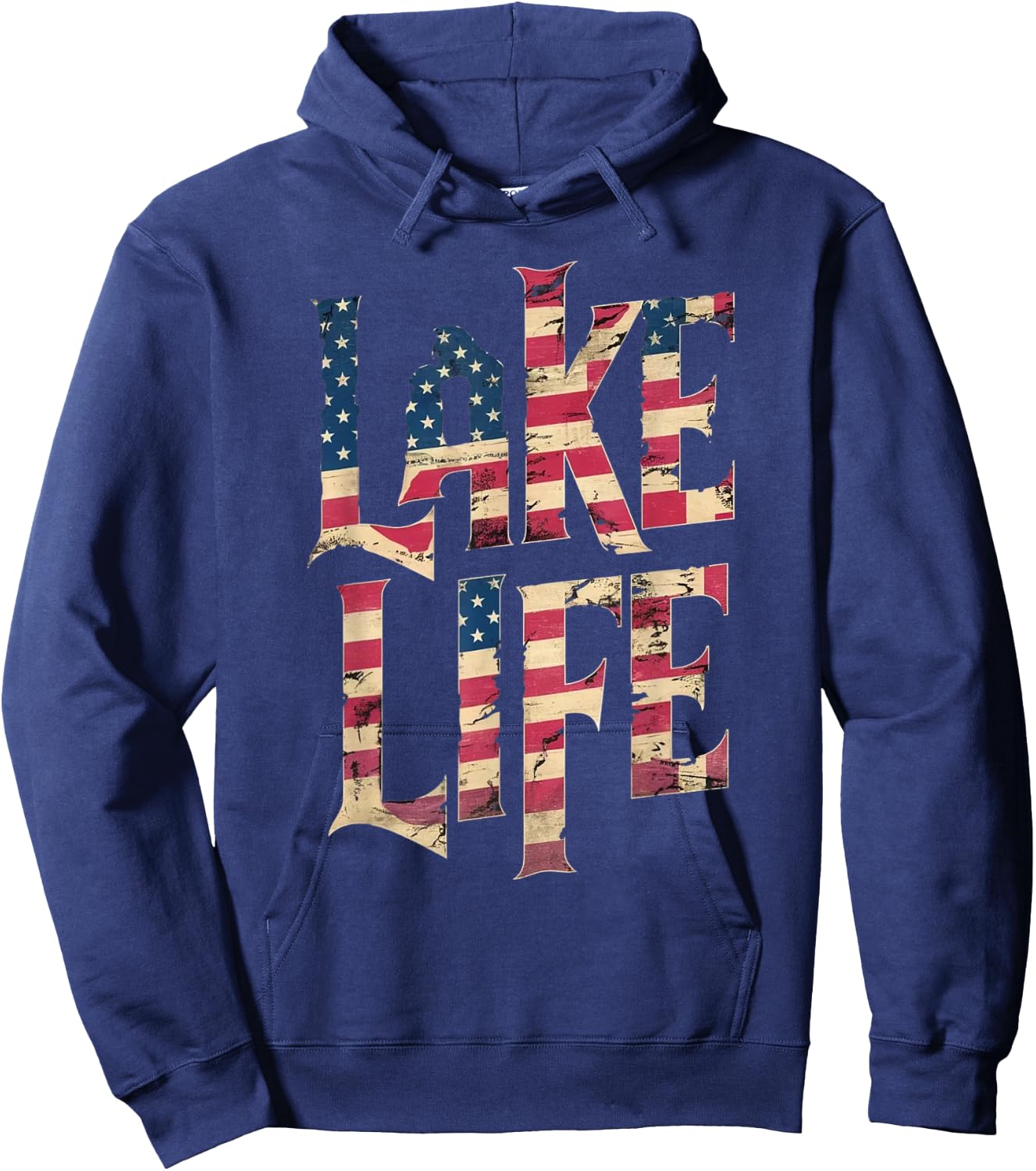 Vintage American Flag Lake Life 4th of July Patriotic Women Kids Men Hoodie - Hoodie | Navy