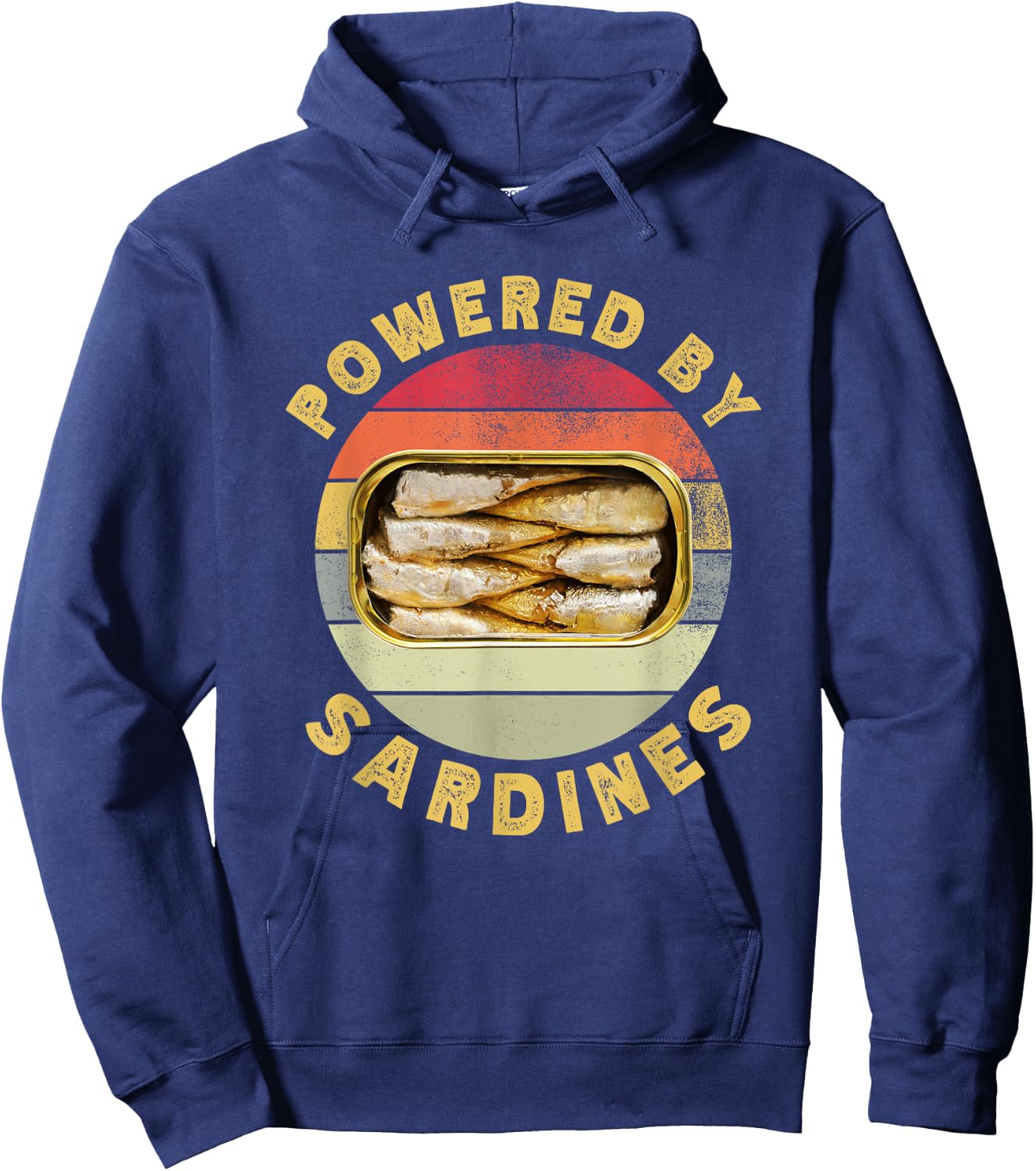 Powered By Sardines Funny Retro Sardine Food Lover Hoodie - Hoodie | Navy