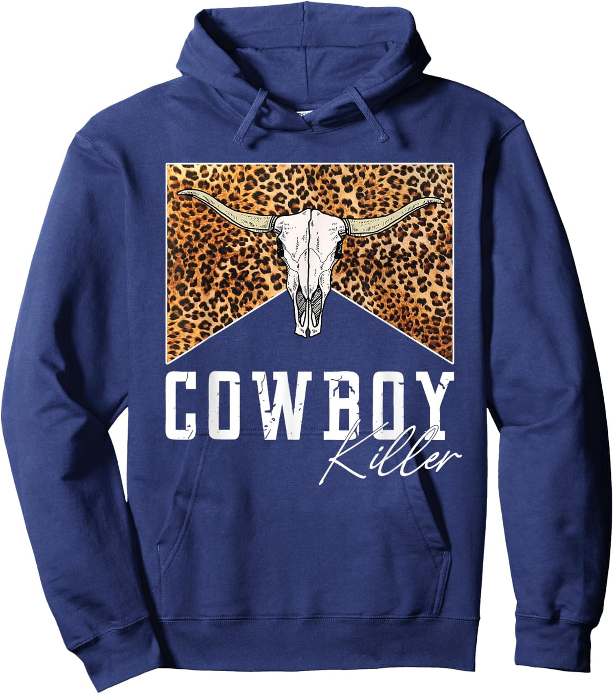 Western Cowgirl Leopard Punchy Cowboy Killers Bull Horn Hoodie - Hoodie | Navy