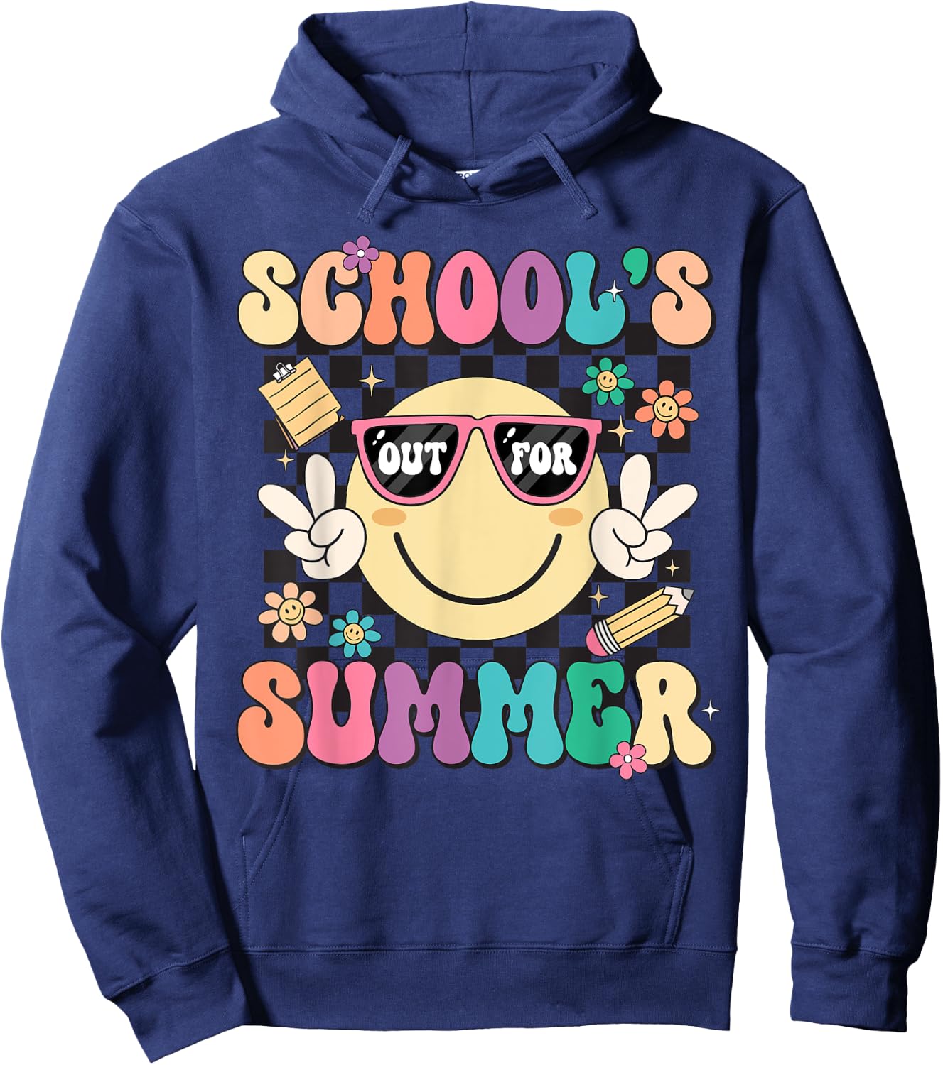 Last Day Of School Retro Schools Out For Summer Teacher Kids Hoodie - Hoodie | Navy