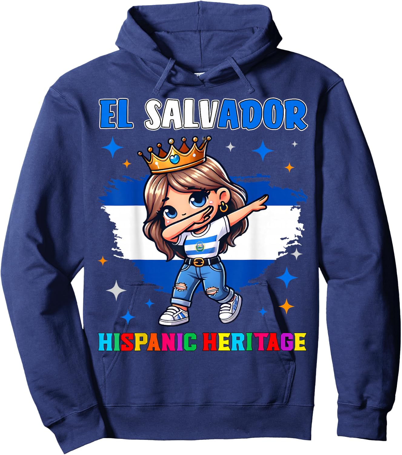 El Salvador Dabbing Girl Hispanic Heritage Celebration Kids Hoodie - Hoodie | Navy