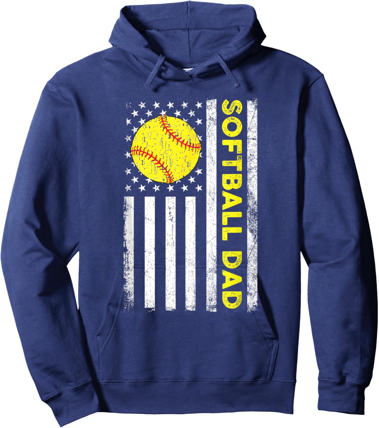 Softball Dad Distressed American Flag Fathers Day Hoodie - Hoodie | Navy