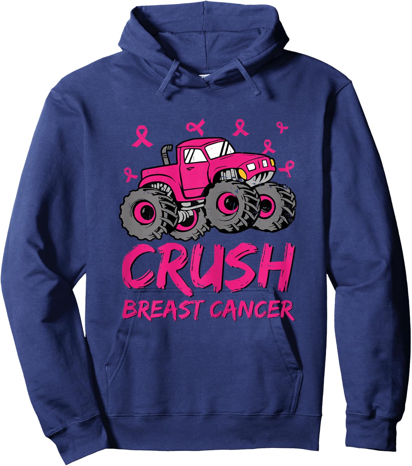 Crush Breast Cancer Awareness Monster Truck Toddler Kid Boys Hoodie - Hoodie | Navy