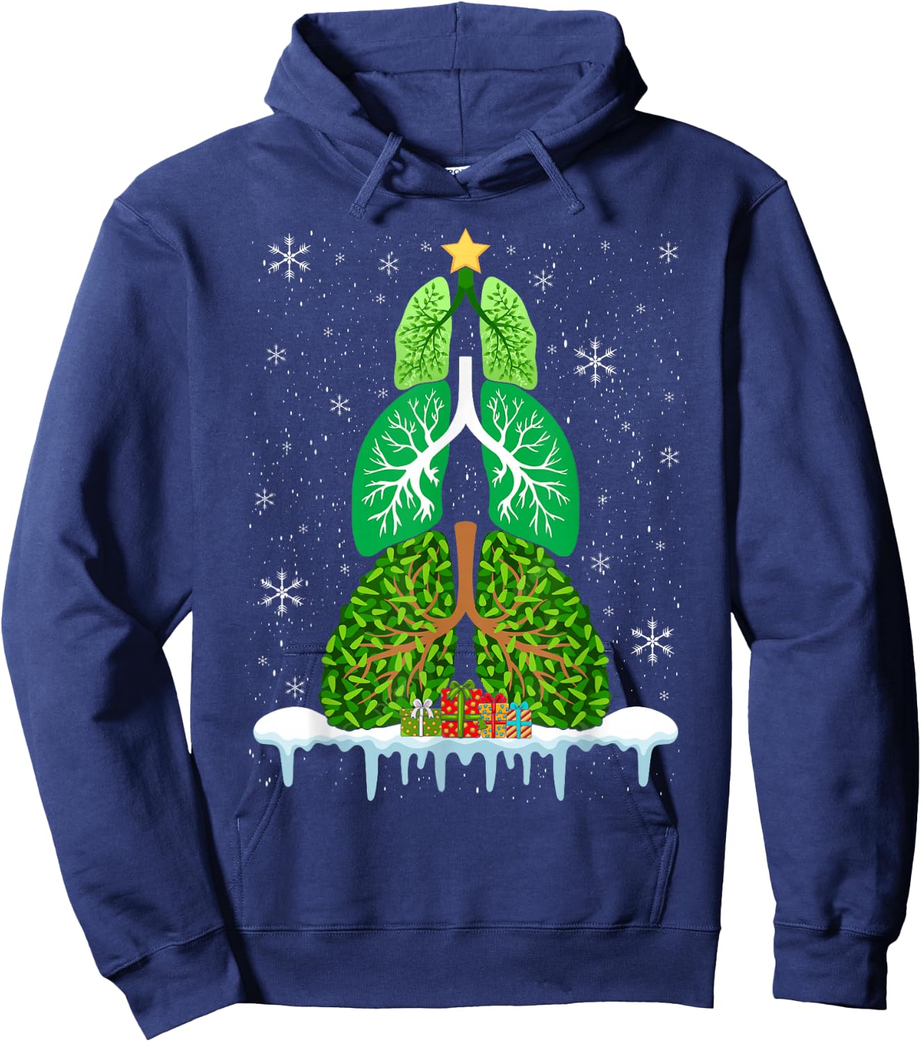 Lung Christmas Tree Respiratory Therapy Xmas Therapist Hoodie - Hoodie | Navy