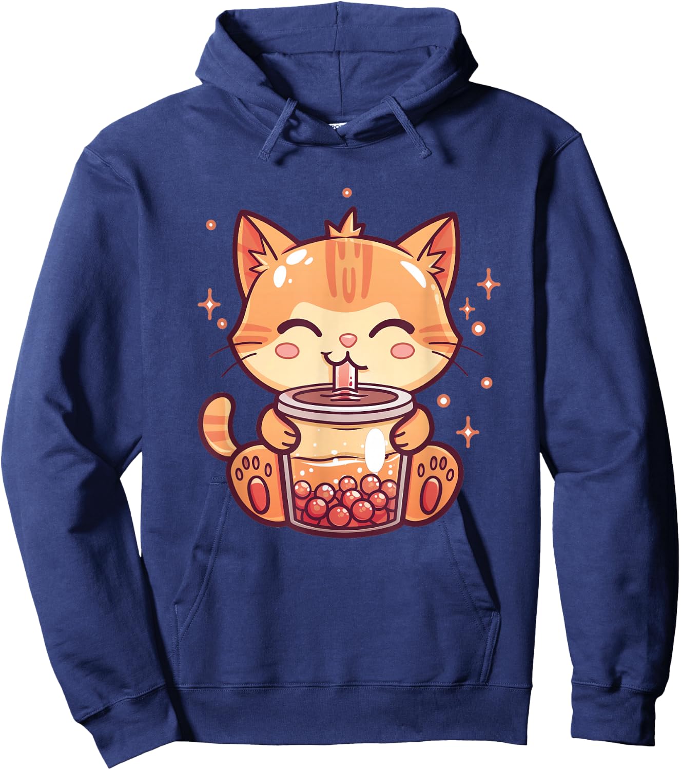 Cute Cat Boba Tea Bubble Tea Anime Kawaii Neko Hoodie - Hoodie | Navy