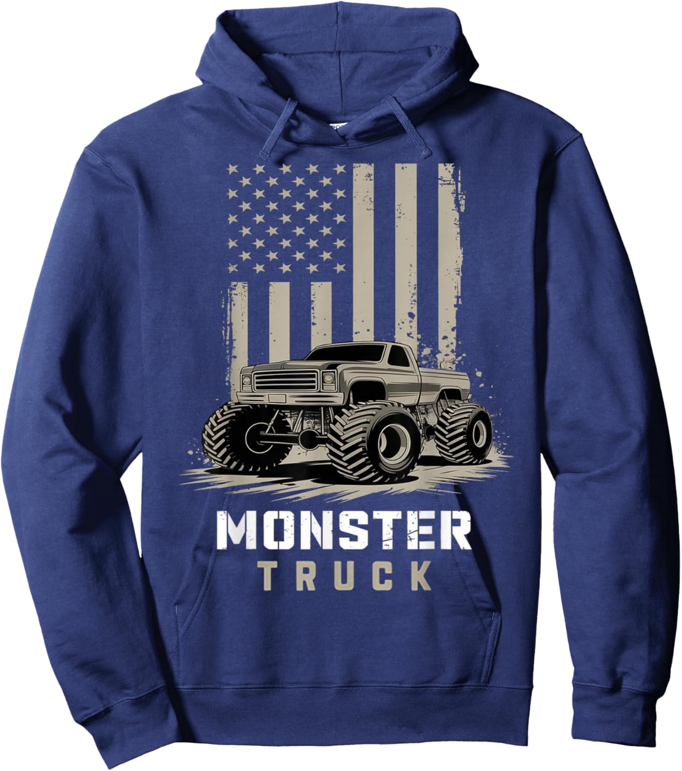 Monster Truck American Flag Racing USA Patriotic 4th of July Hoodie - Hoodie | Navy