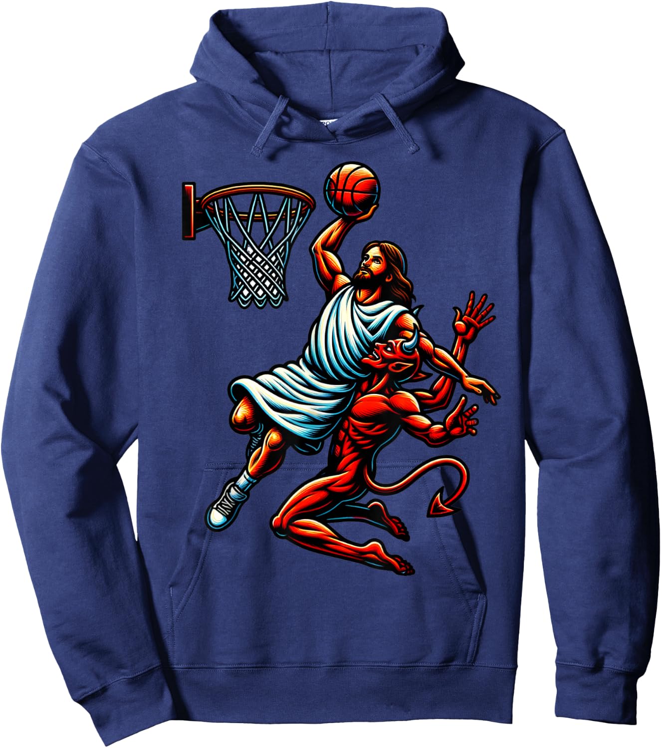 Jesus Dunking On The Devil Basketball Cool Bball Hoodie - Hoodie | Navy