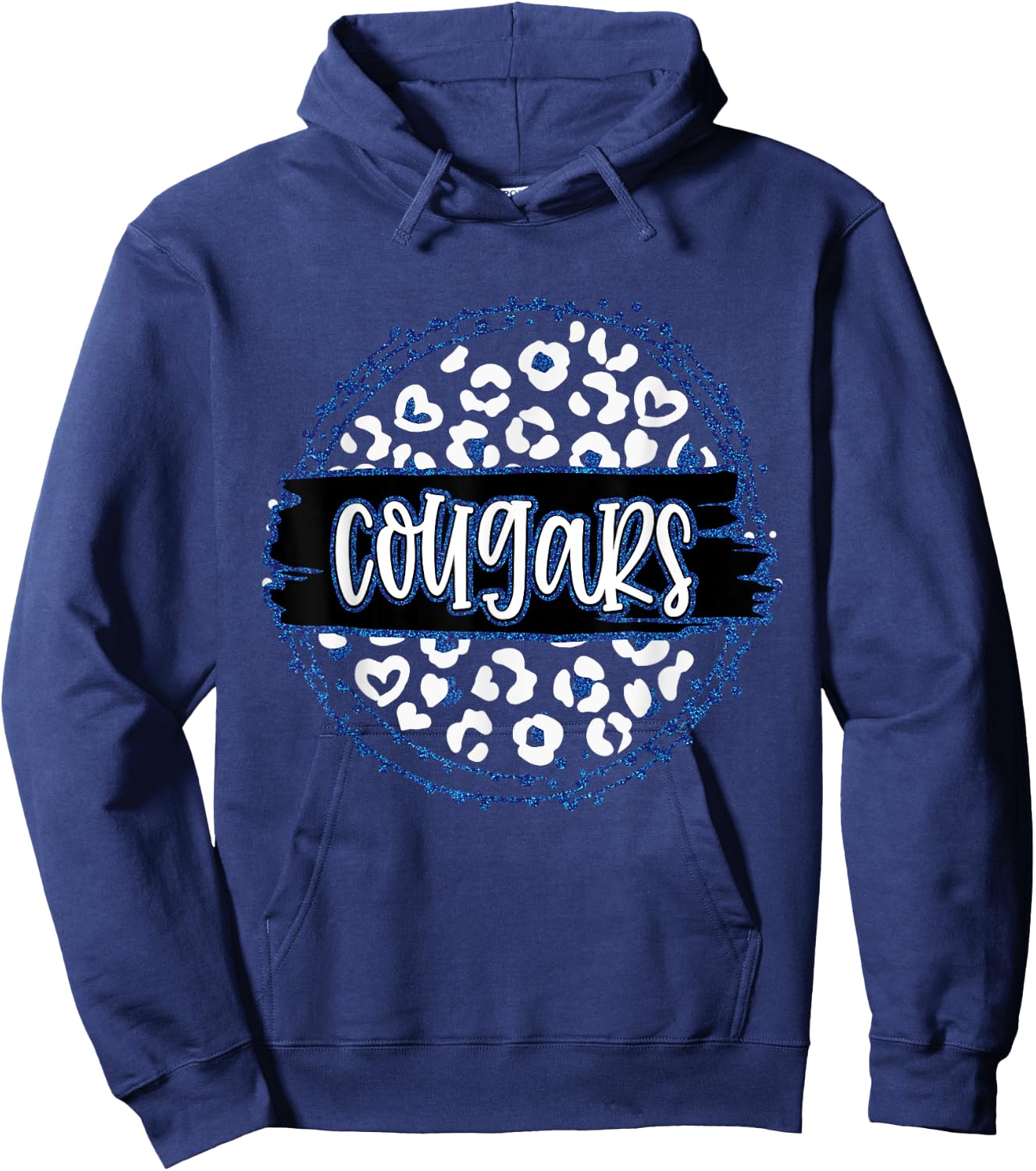 Cougars Blue Cheetah Leopard School Sports Fan Team Spirit Hoodie - Hoodie | Navy