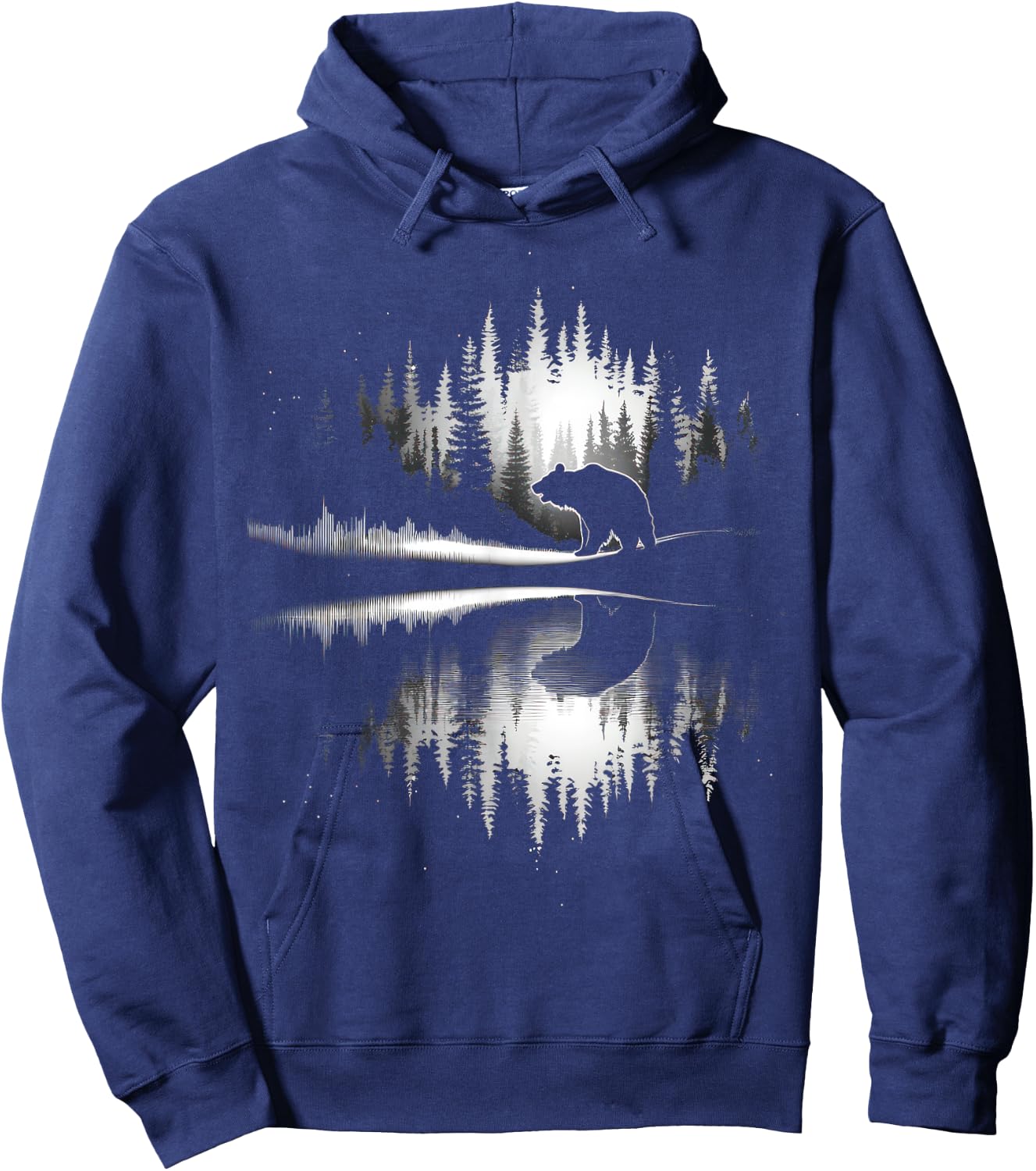 Retro Wilderness Bear Trees Reflection Outdoor Forest Hoodie - Hoodie | Navy