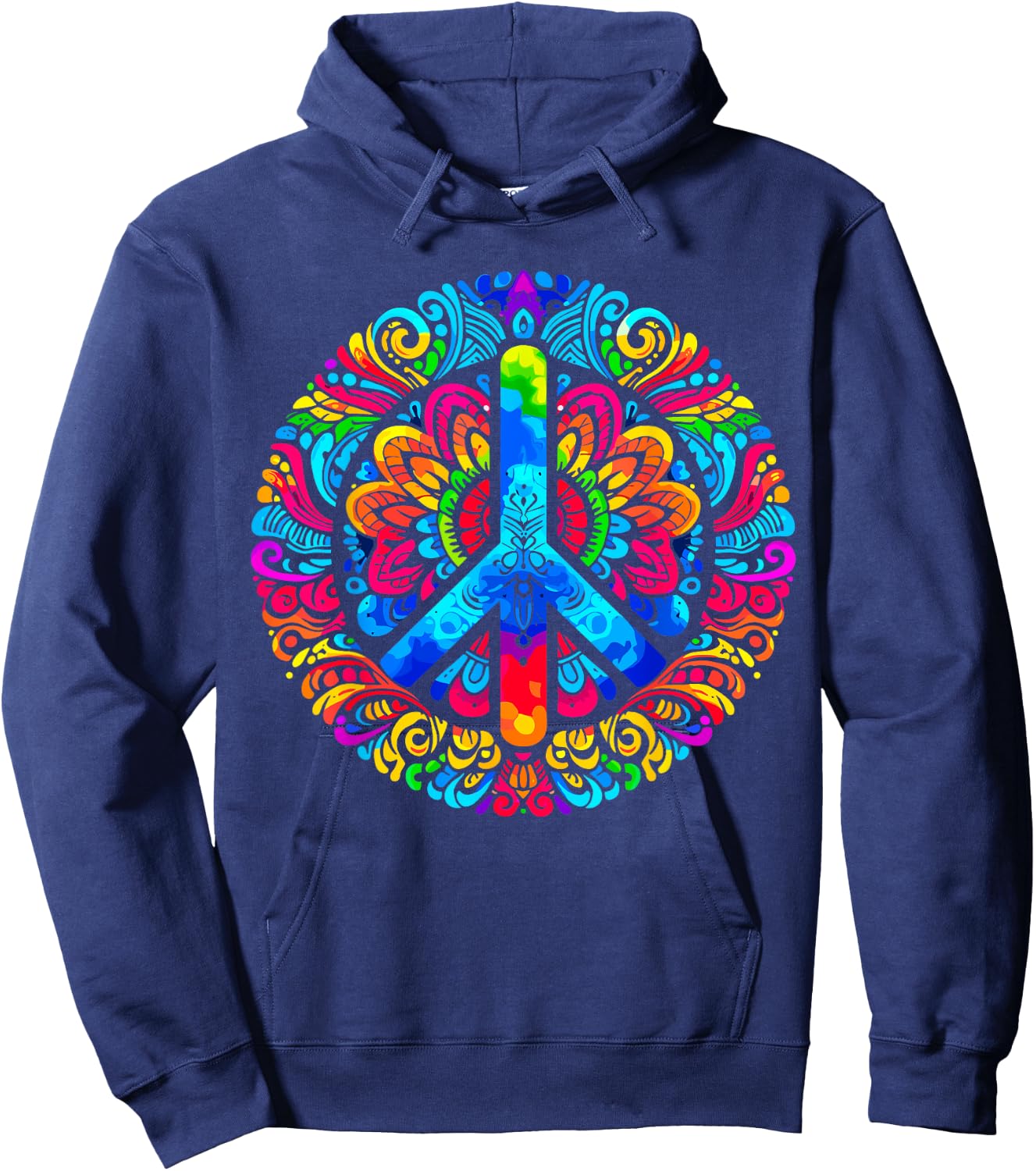 Peace Love Groovy Tie Dye Peace Sign Hoodie - Hoodie | Navy
