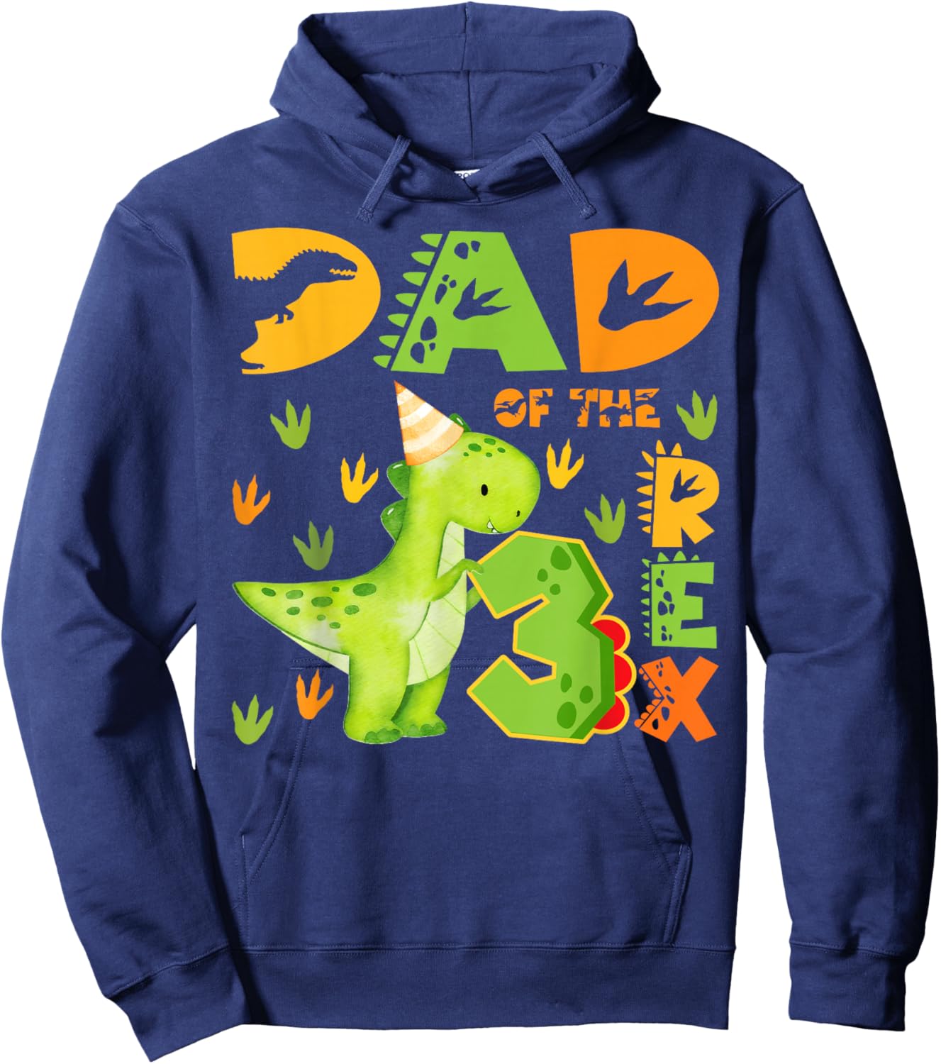 Dad of The Three Rex 3rd Birthday Boy Dinosaur T-Rex Hoodie - Hoodie | Navy