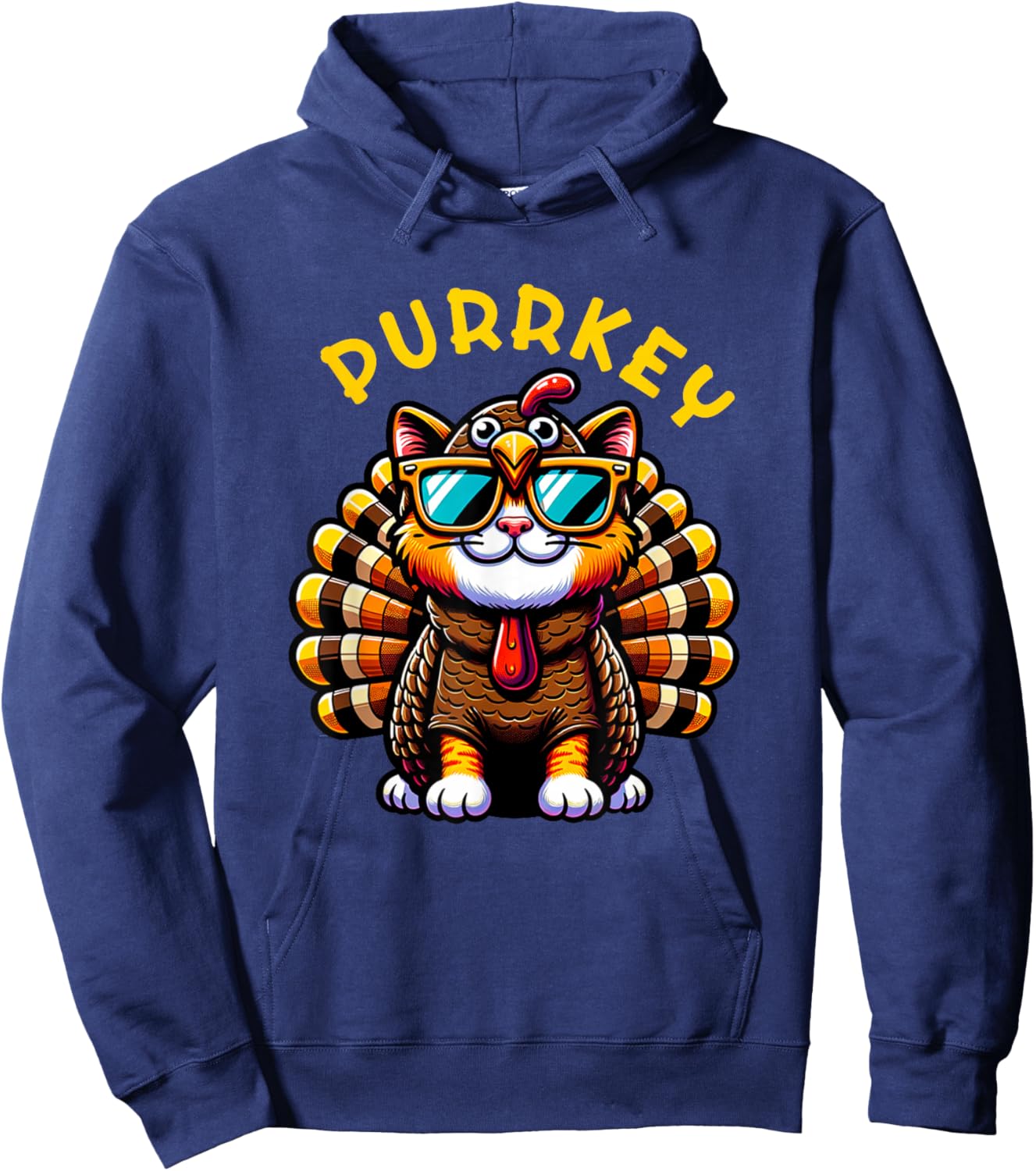 Thanksgiving Cat Funny Thanksgiving Pun Purrkey Turkey Women Girls Kids Hoodie - Hoodie | Navy