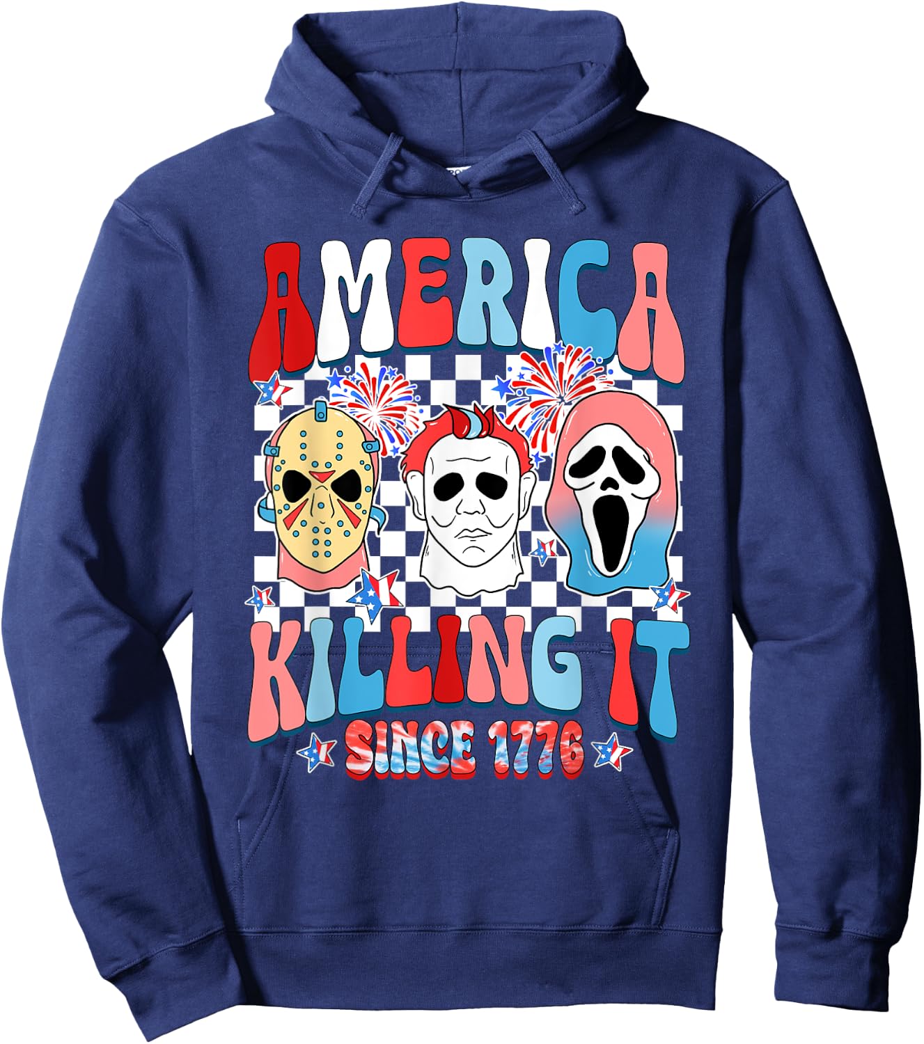 Groovy America Killing IT Since 1776 Horror 4th Of July USA Women Men Hoodie - Hoodie | Navy