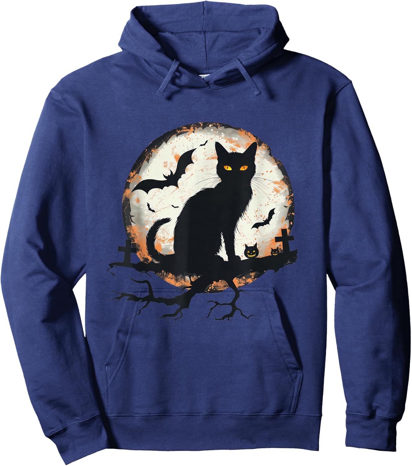 Halloween Cat Pumpkin Bat Moon Cemetery Scary Men Women Kids Hoodie - Hoodie | Navy