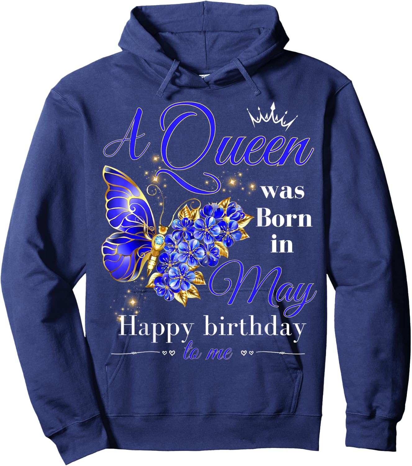 A Queen Was Born in May Women Girls Butterfly May Birthday Hoodie - Hoodie | Navy