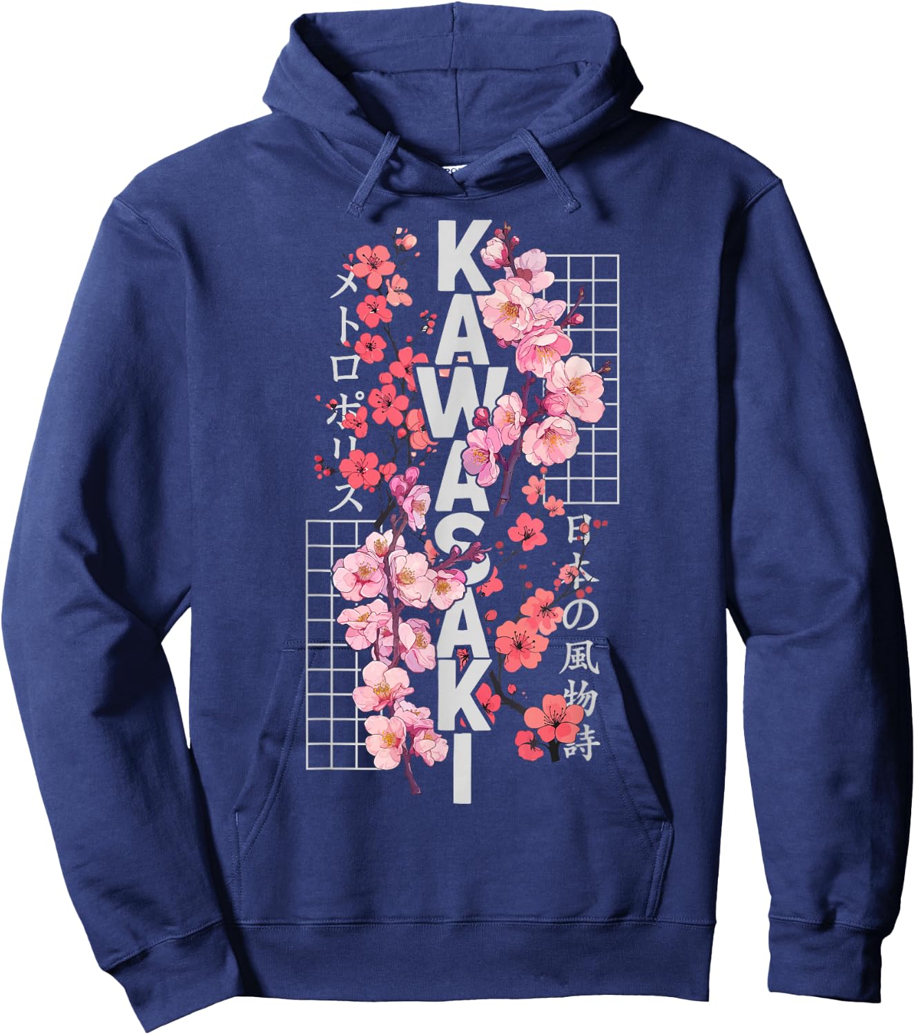 Kawasaki City 80s Retro Cherry Blossom Japan Kawasaki Hoodie - Hoodie | Navy