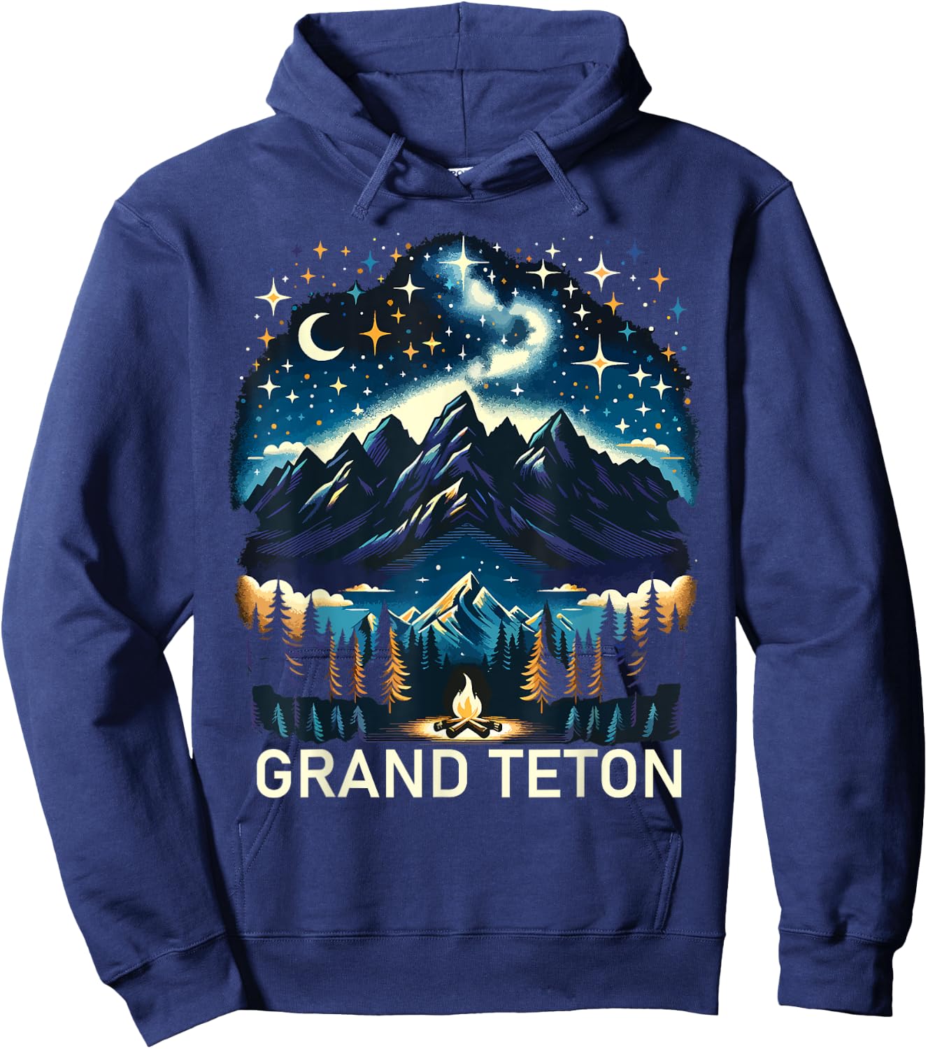 Grand Teton National Park Starlight Night Wyoming Vintage Hoodie - Hoodie | Navy
