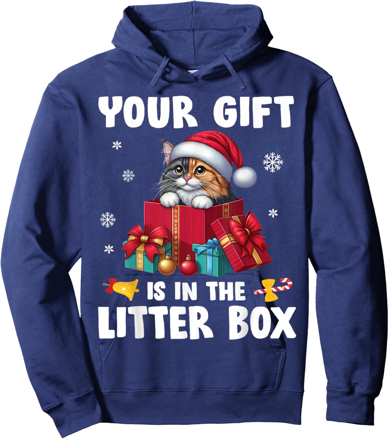 Merry Christmas Your Present Is In The Litter Box MANX Cat Hoodie - Hoodie | Navy