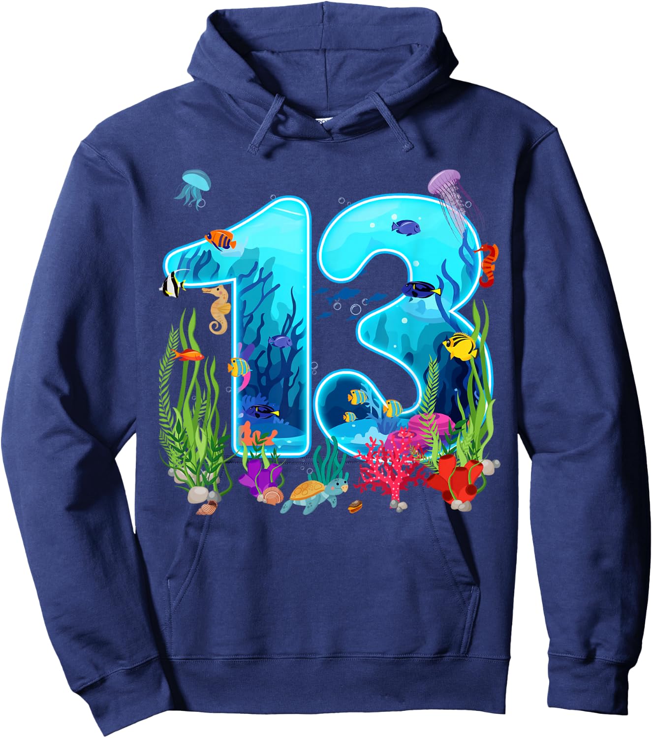 Cute 13 Ocean Sea Animal 13th Bday Party 13 Years Old Hoodie - Hoodie | Navy