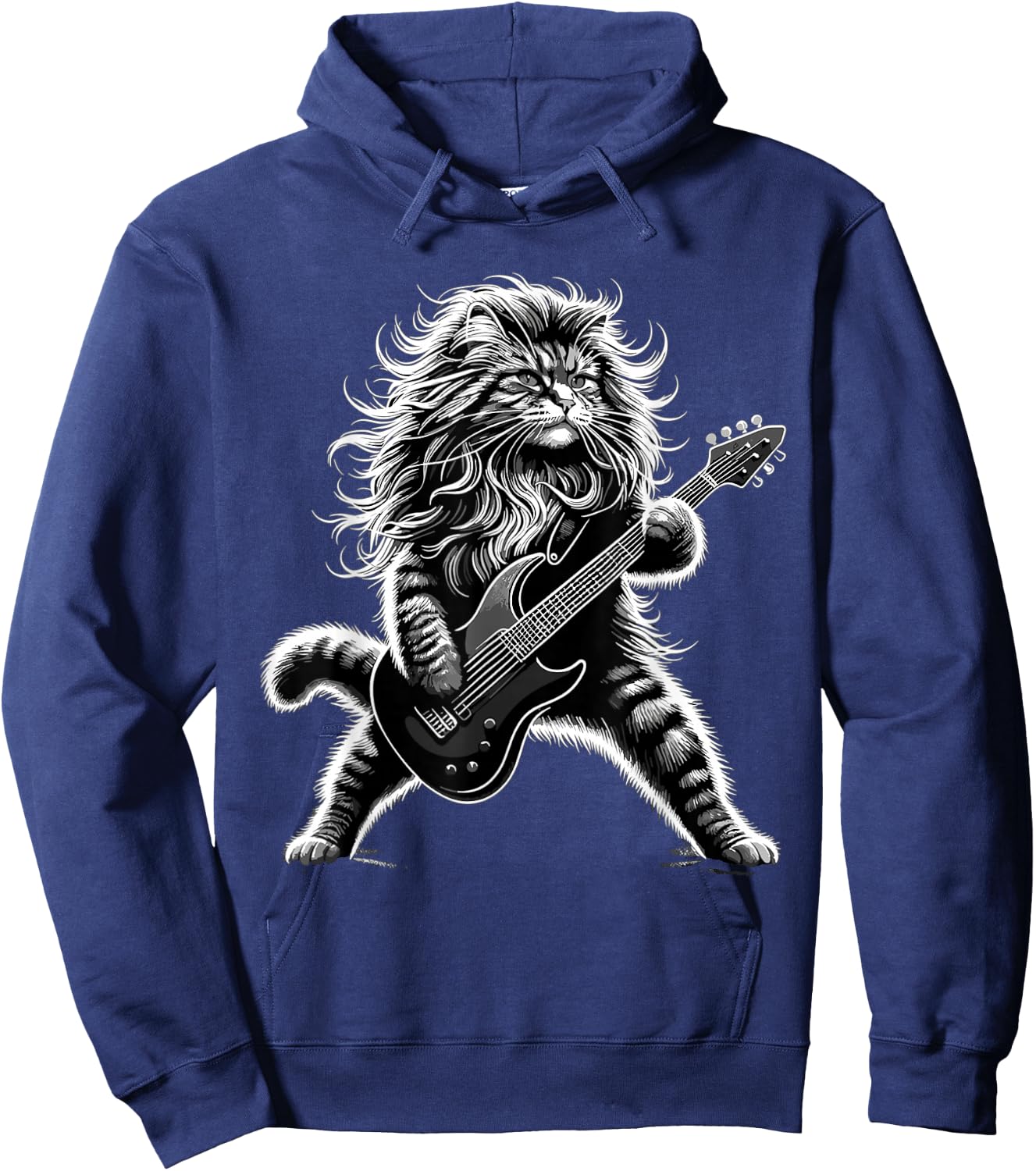 Rock and Roll Cat Playing Guitar Hoodie - Hoodie | Navy
