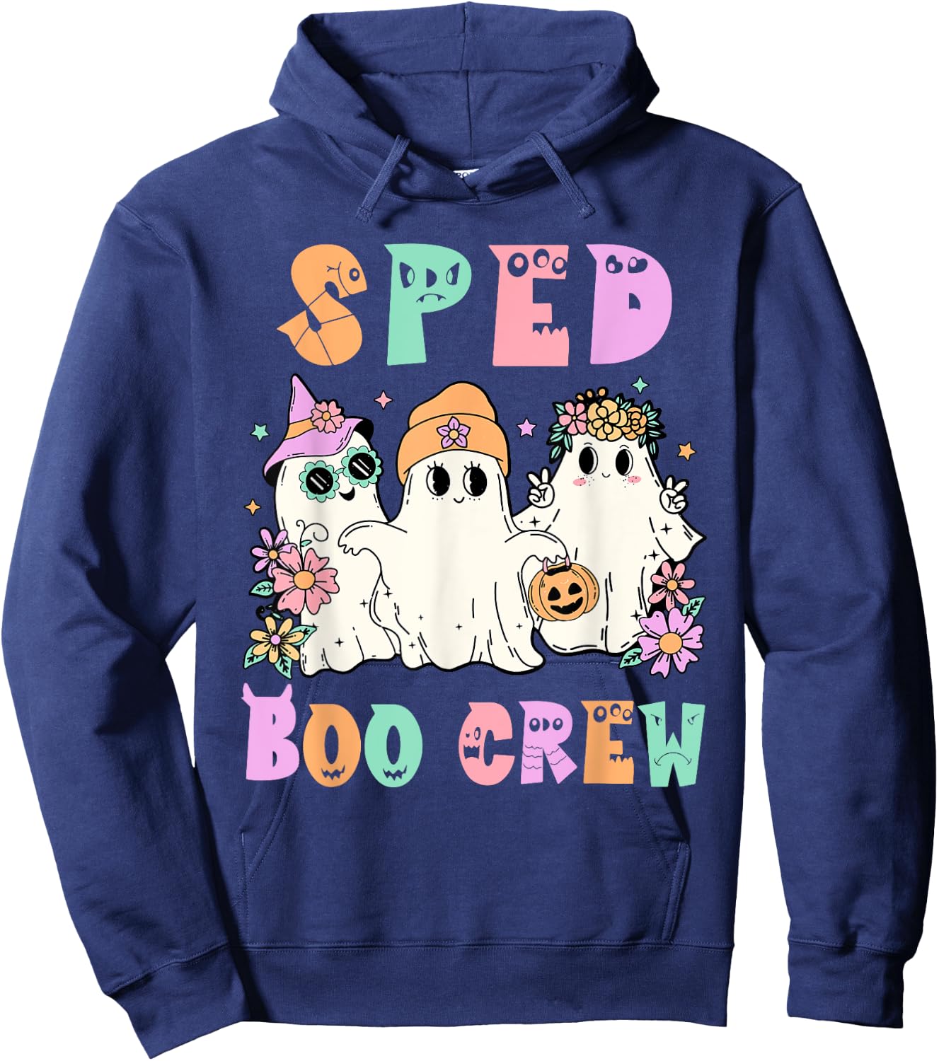 Floral SPED Boo Crew Halloween Ghost Special Ed SPED Teacher Men Women Hoodie - Hoodie | Navy