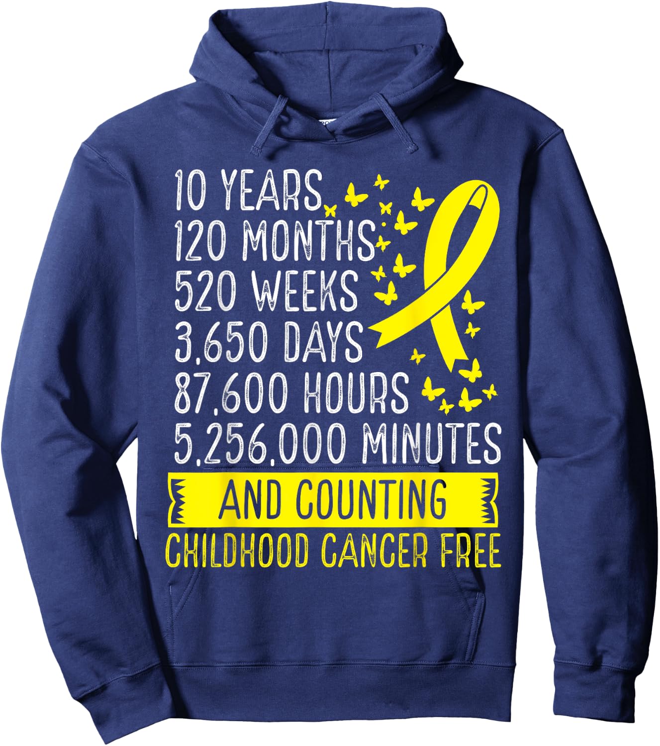 10 Years Childhood Cancer Free Awareness Ribbon Movement Hoodie - Hoodie | Navy