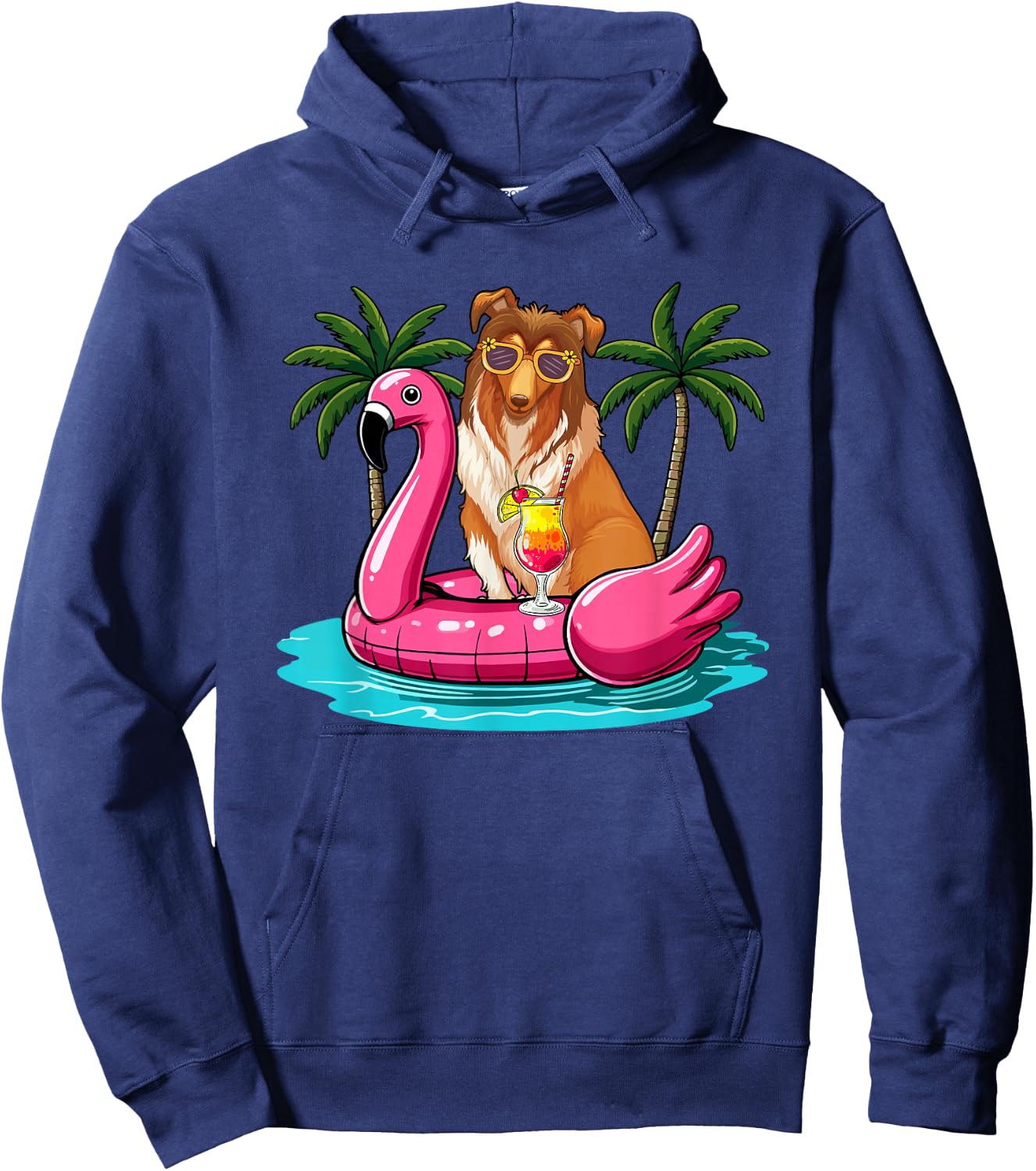 Sheltie Sunglasses On Flamingo Cute Float Costume Summer Hoodie - Hoodie | Navy