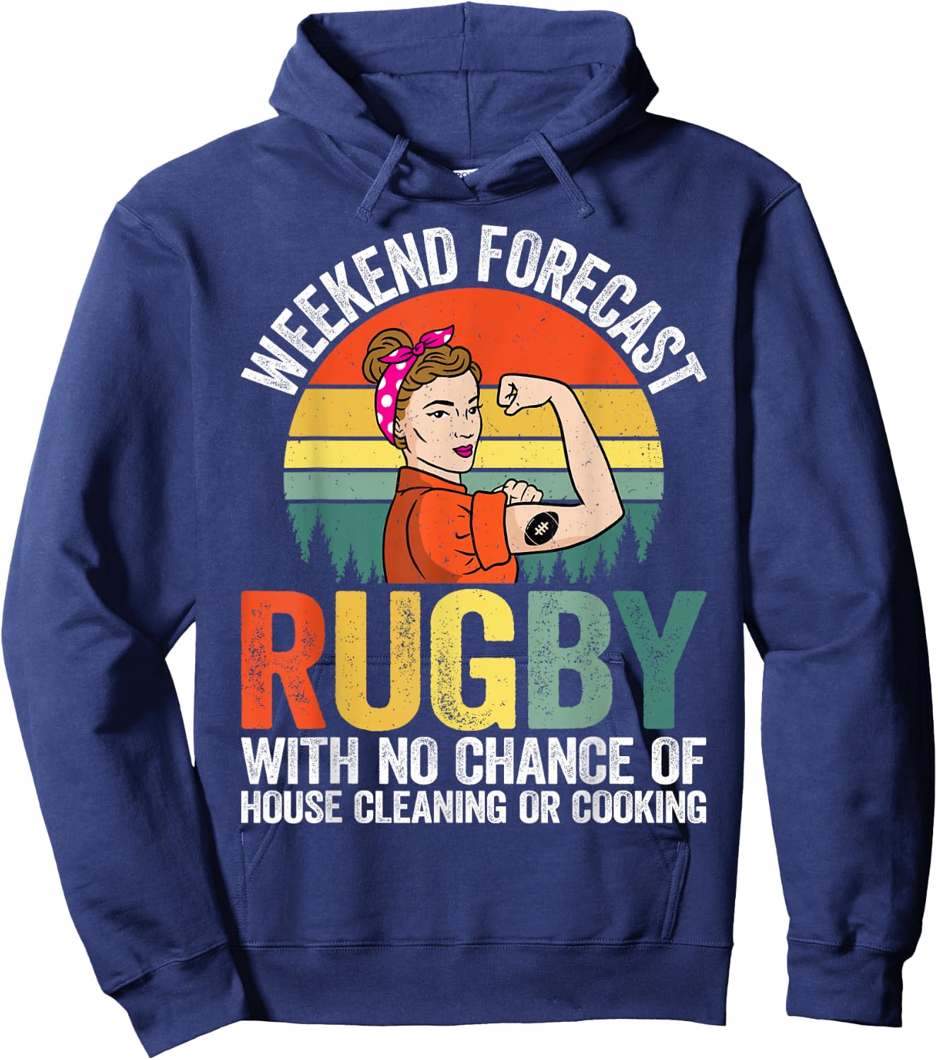 Retro Weekend Forecast Rugby - Rugby Football Gifts Hoodie - Hoodie | Navy