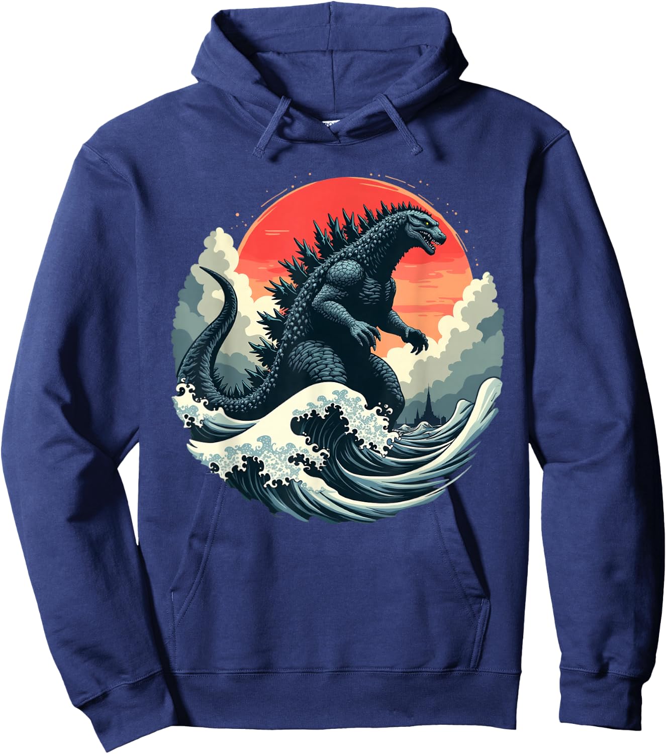 Vintage Japanese Kaiju Monster The Great Wave Off Kanagawa Hoodie - Hoodie | Navy