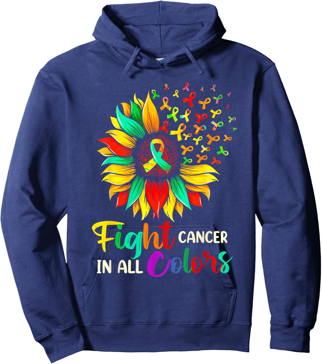 Fight Cancer In All Color Sunflower Breast Cancer Awareness Hoodie - Hoodie | Navy