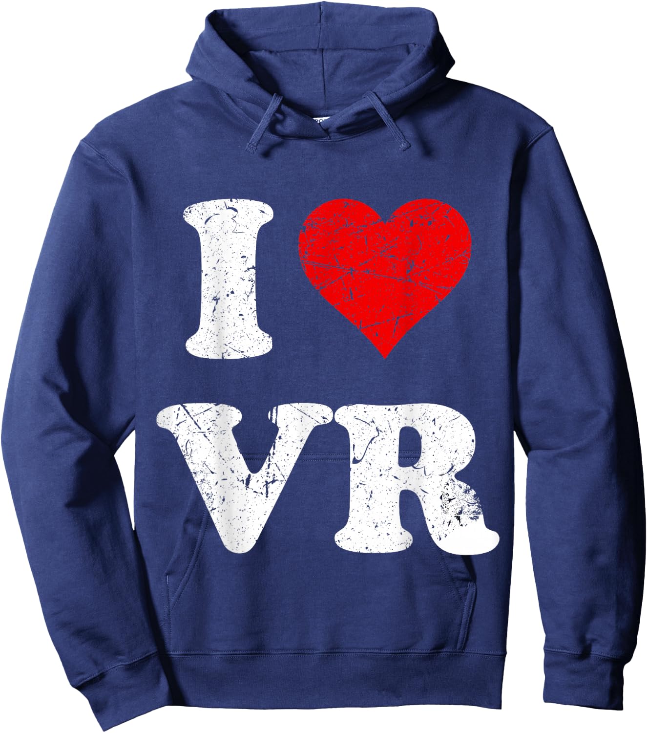Virtual Reality Distressed Grunge Worn Out Style I Love VR Hoodie - Hoodie | Navy