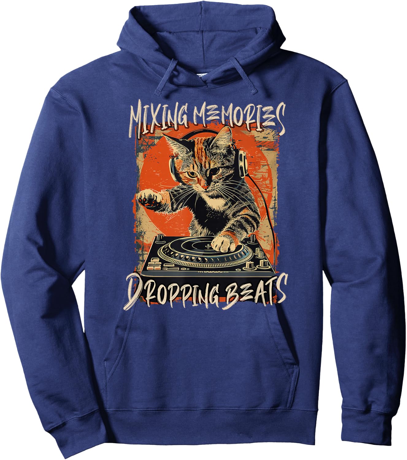Funny DJ Cat Disco Sound Tech Headphone Music Men Women Hoodie - Hoodie | Navy