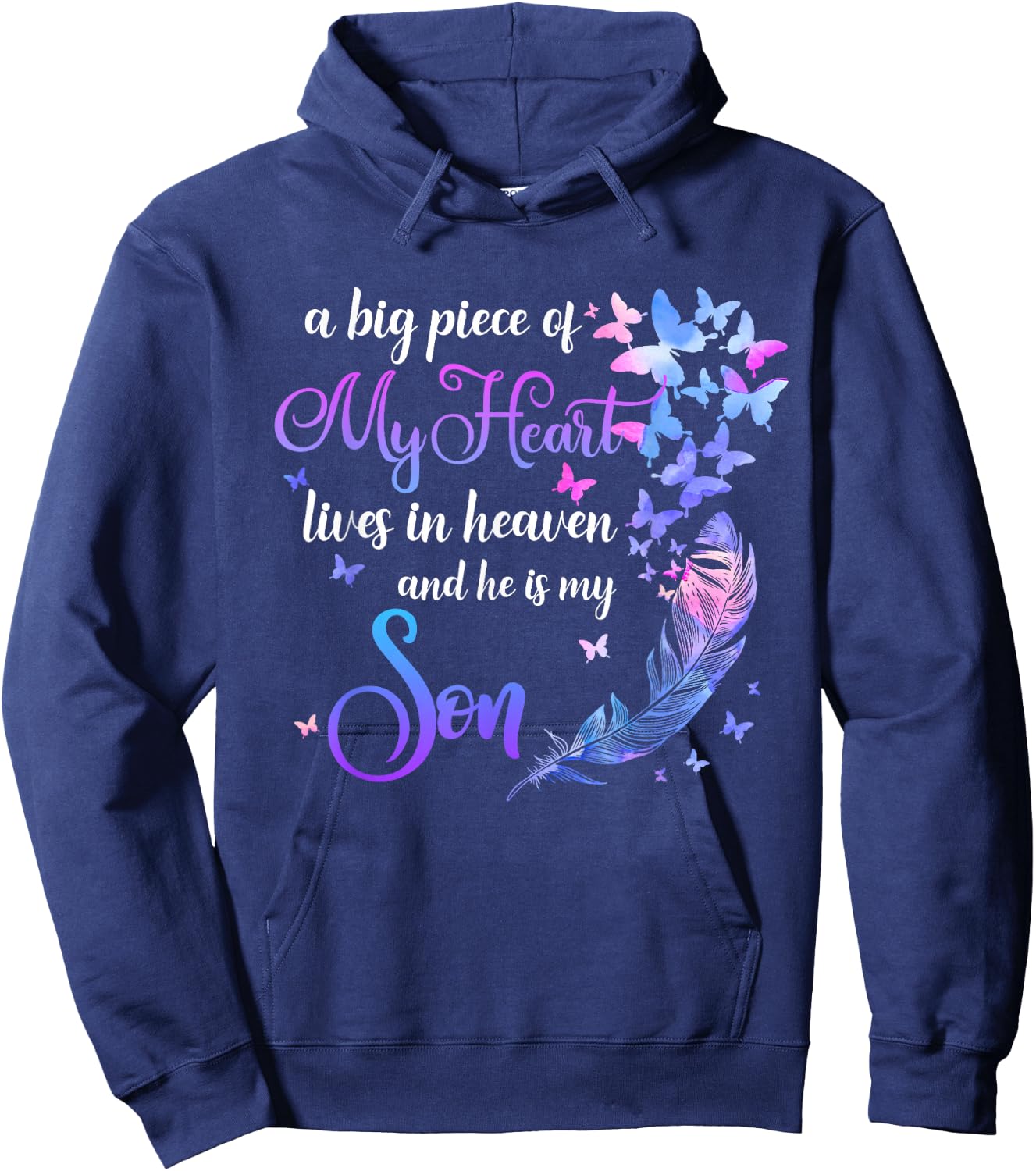 My Son Lives in Heaven Memorial Quotes Love Mom Dad Matching Hoodie - Hoodie | Navy