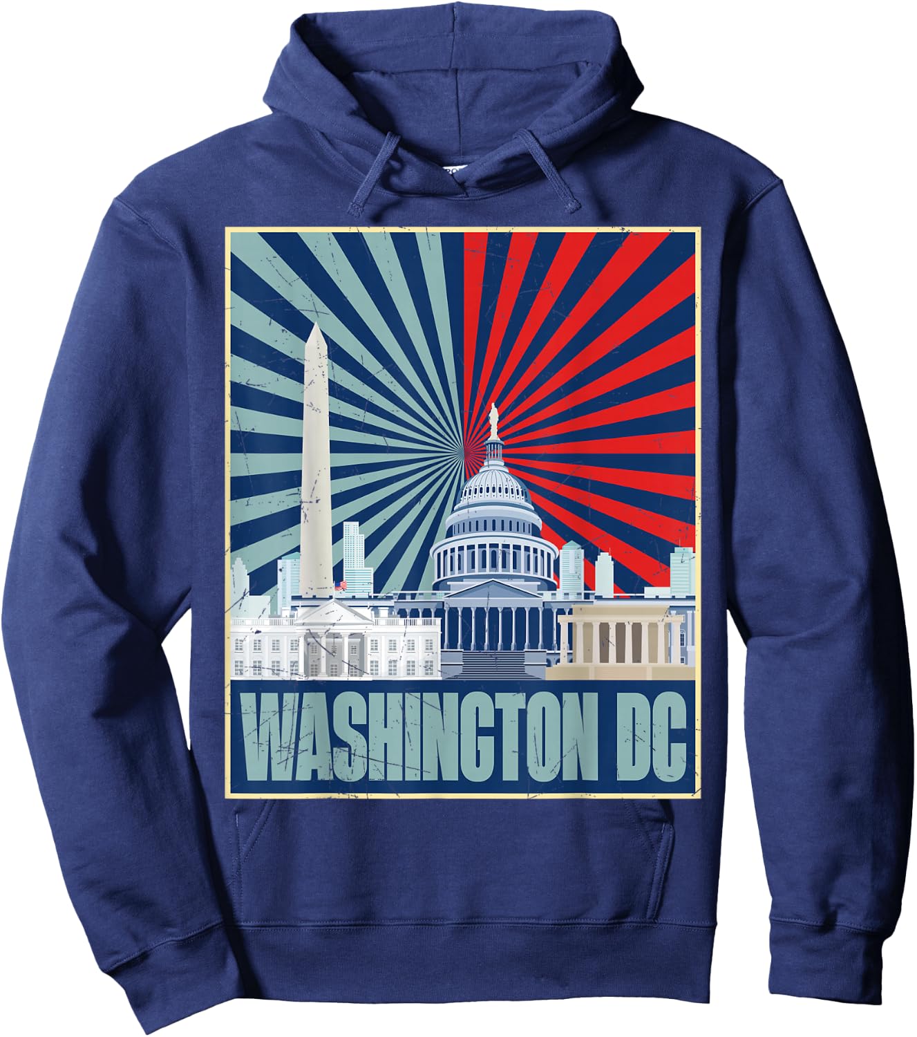 Retro Capitol Hill Washington DC American Flag 4th Of July Hoodie - Hoodie | Navy