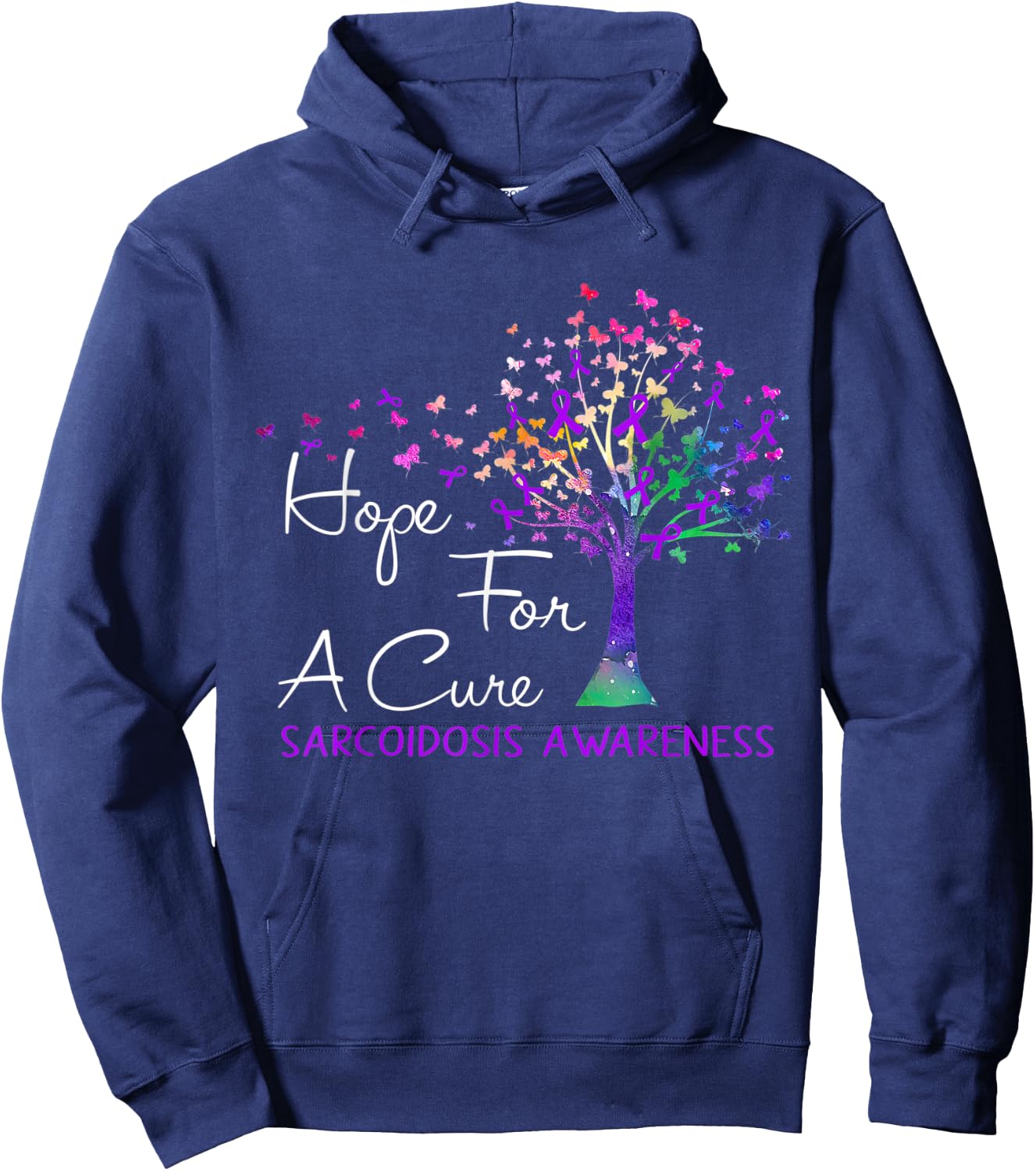 Hope For A Cure Sarcoidosis Awareness Tree Ribbon Hoodie - Hoodie | Navy