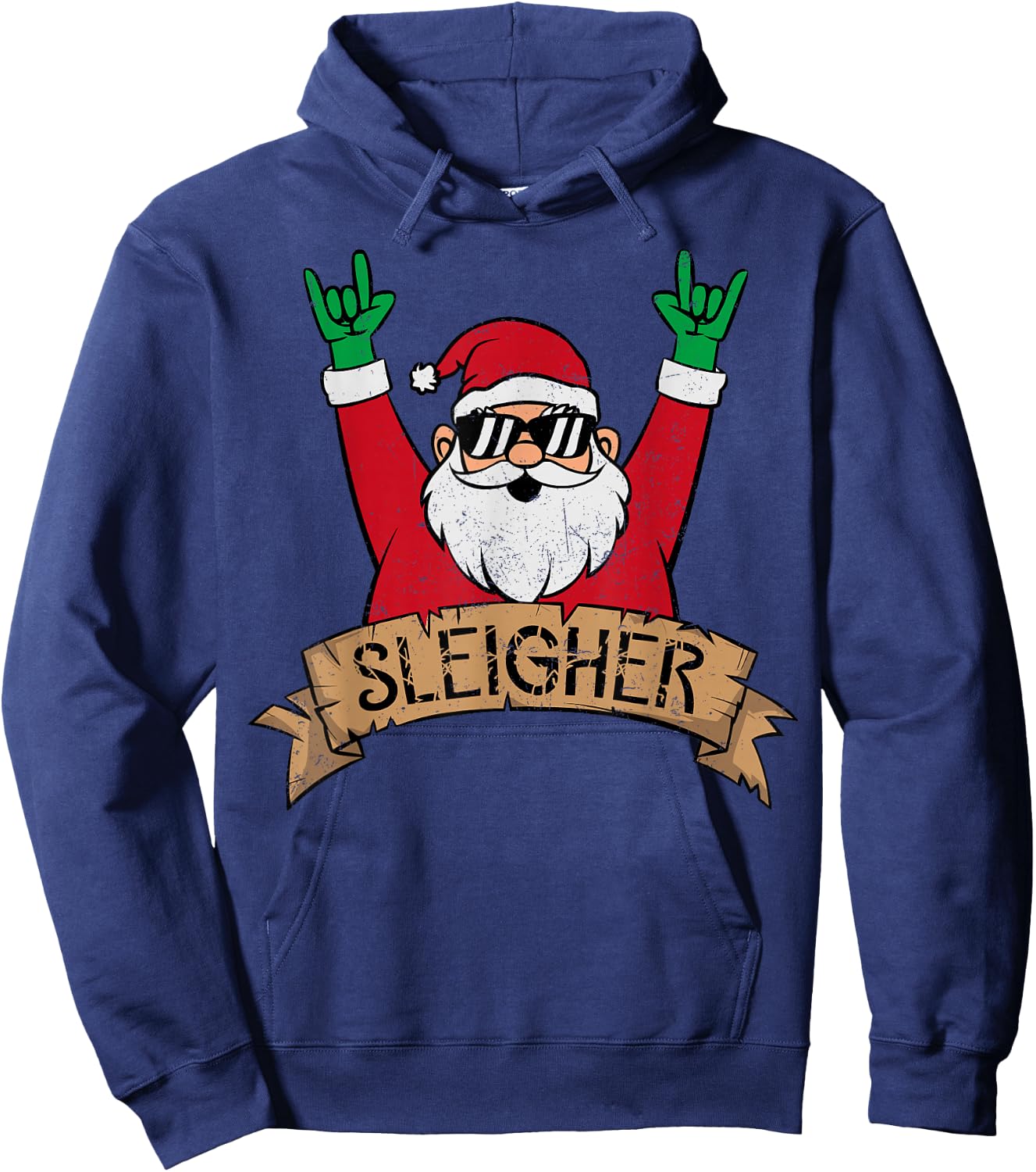 Christmas Sleigher Santa Rock On Xmas Rocker Hoodie - Hoodie | Navy