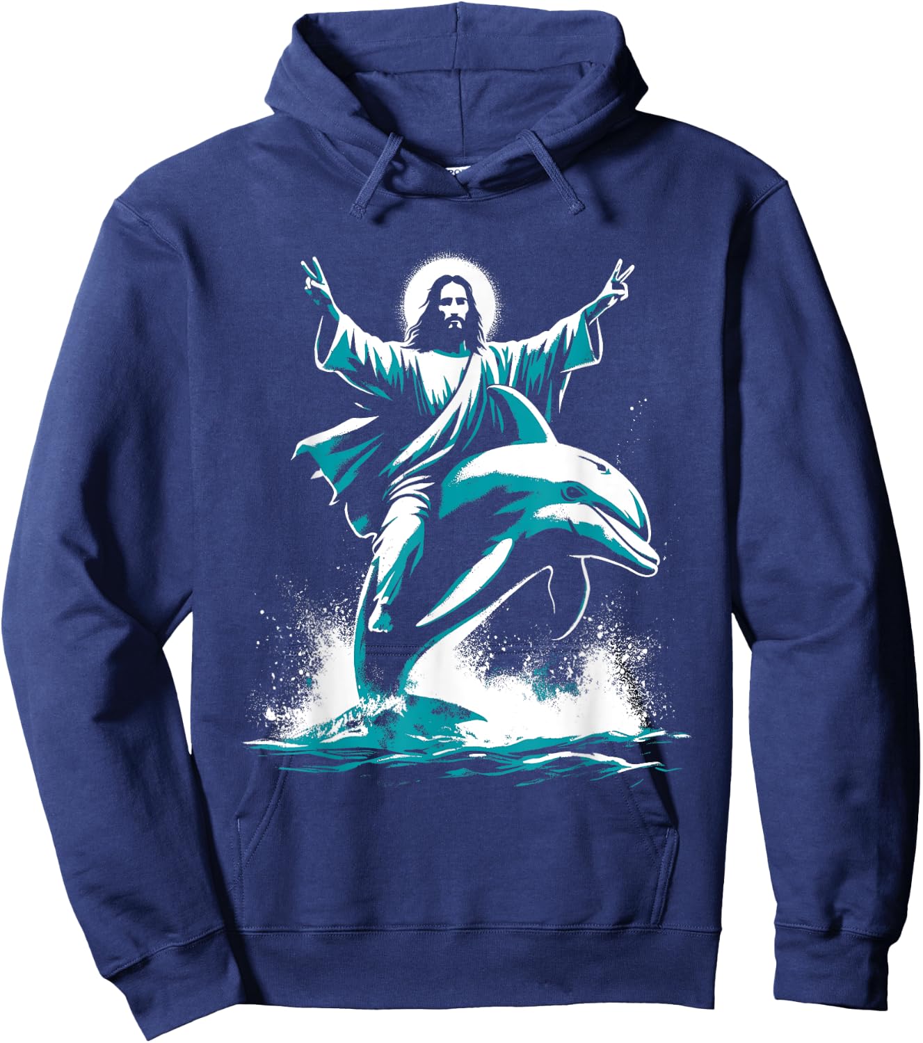 Jesus Riding A Dolphin - Funny Christian Religious Dolphin Hoodie - Hoodie | Navy