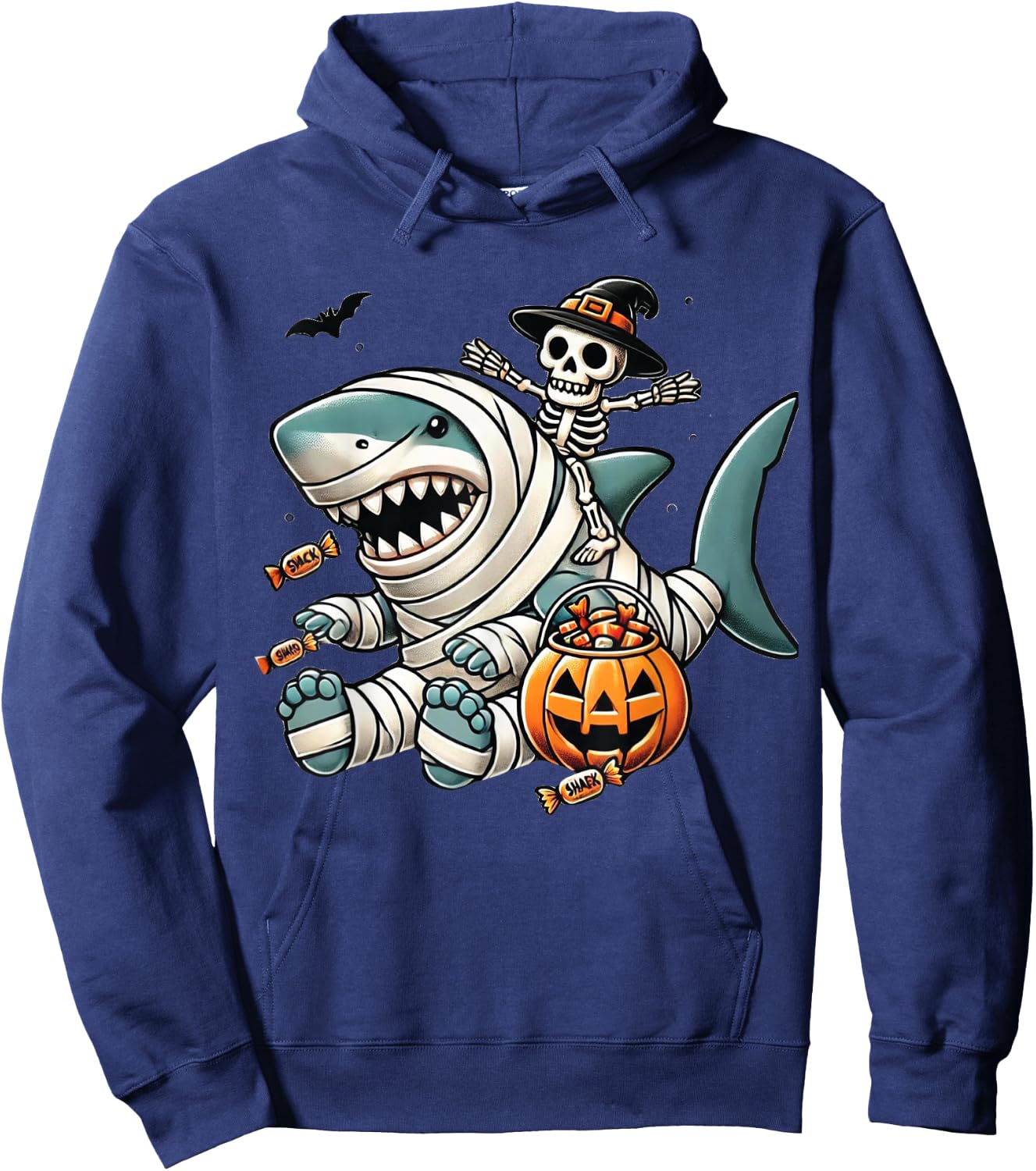 Skeleton Riding Shark Funny Halloween Pumpkin Boys Kids Hoodie - Hoodie | Navy