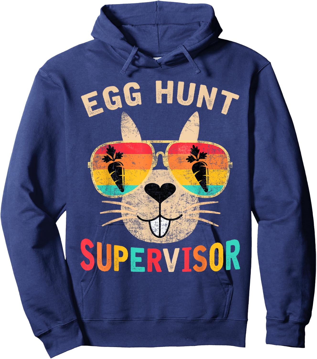 Egg Hunt Supervisor Retro Egg Hunting Party Mom Dad Easter Hoodie - Hoodie | Navy