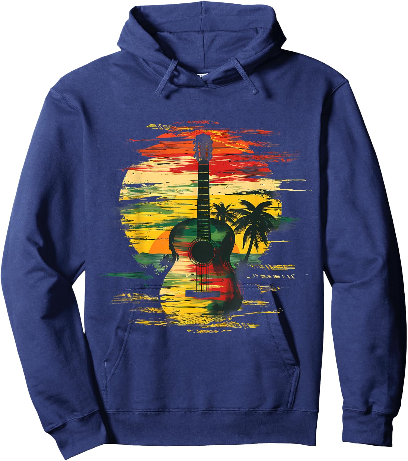 Reggae Music Guitar Rastafarian Roots Rasta Jamaican Hoodie - Hoodie | Navy