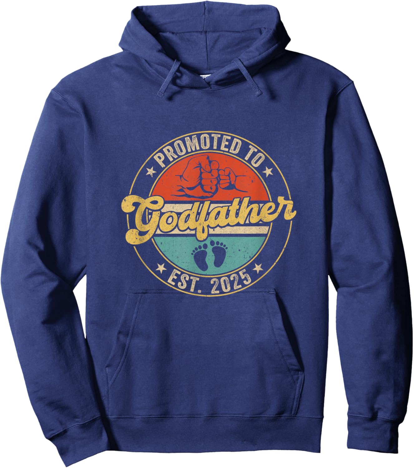 Promoted To Godfather 2025 Pregnancy New First Uncle Retro Hoodie - Hoodie | Navy