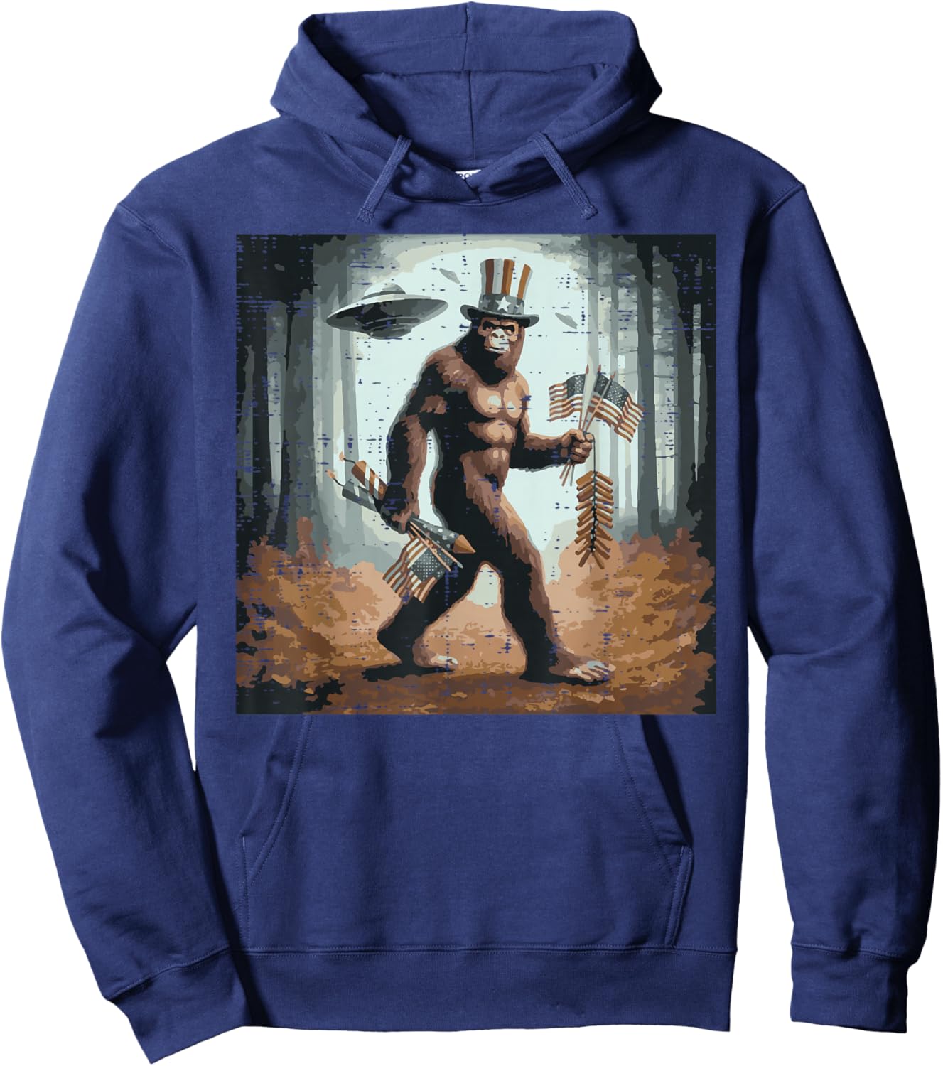 4th of July Bigfoot UFO Selfie Sasquatch Meme Men Women Kids Hoodie - Hoodie | Navy