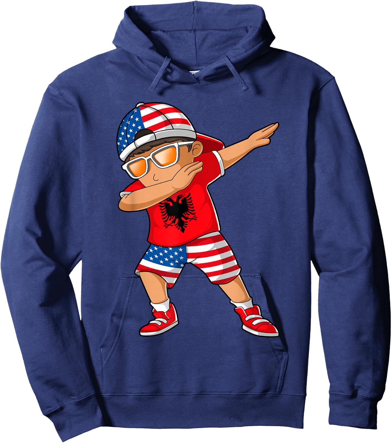 Half American Half Albanian Boy Kid Albania Flag Patriotic Hoodie - Hoodie | Navy