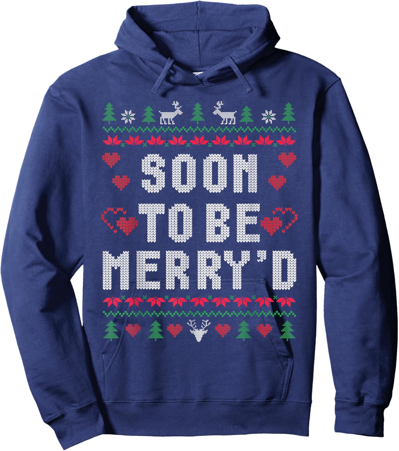 Soon To Be Merry'd Engaged Couples Matching Ugly Christmas Hoodie - Hoodie | Navy