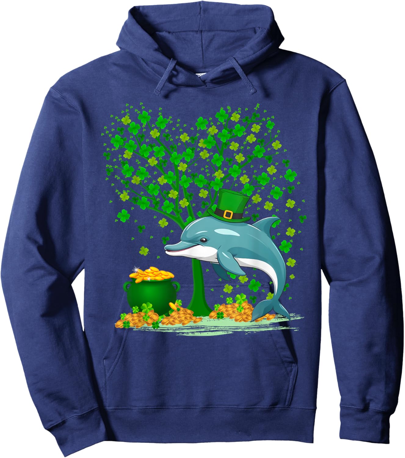 Shamrock Tree Leprechaun Hat Dolphin St Patrick's Day Hoodie - Hoodie | Navy