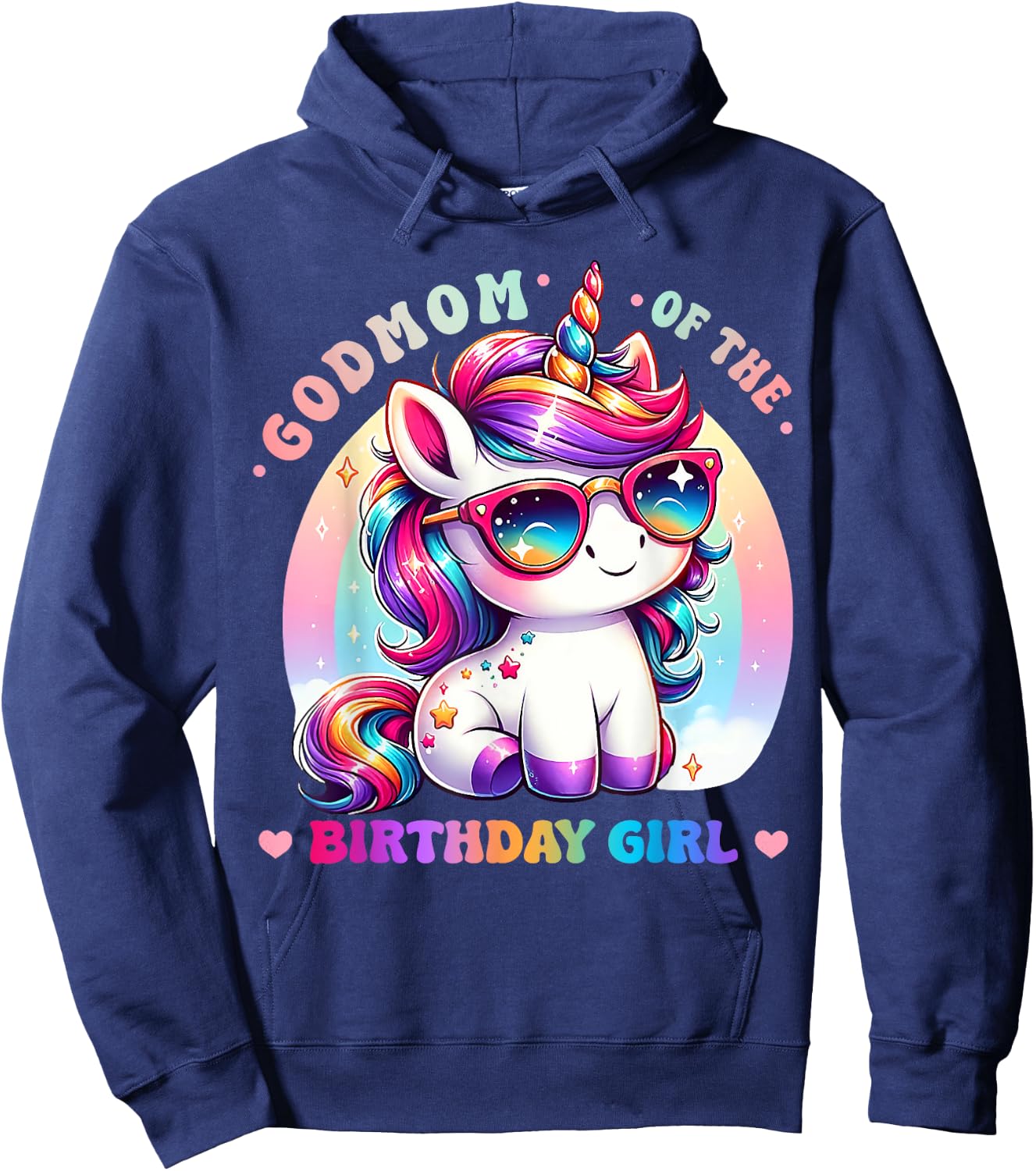Godmom of the Birthday Girl Unicorn Rainbow Family Matching Hoodie - Hoodie | Navy