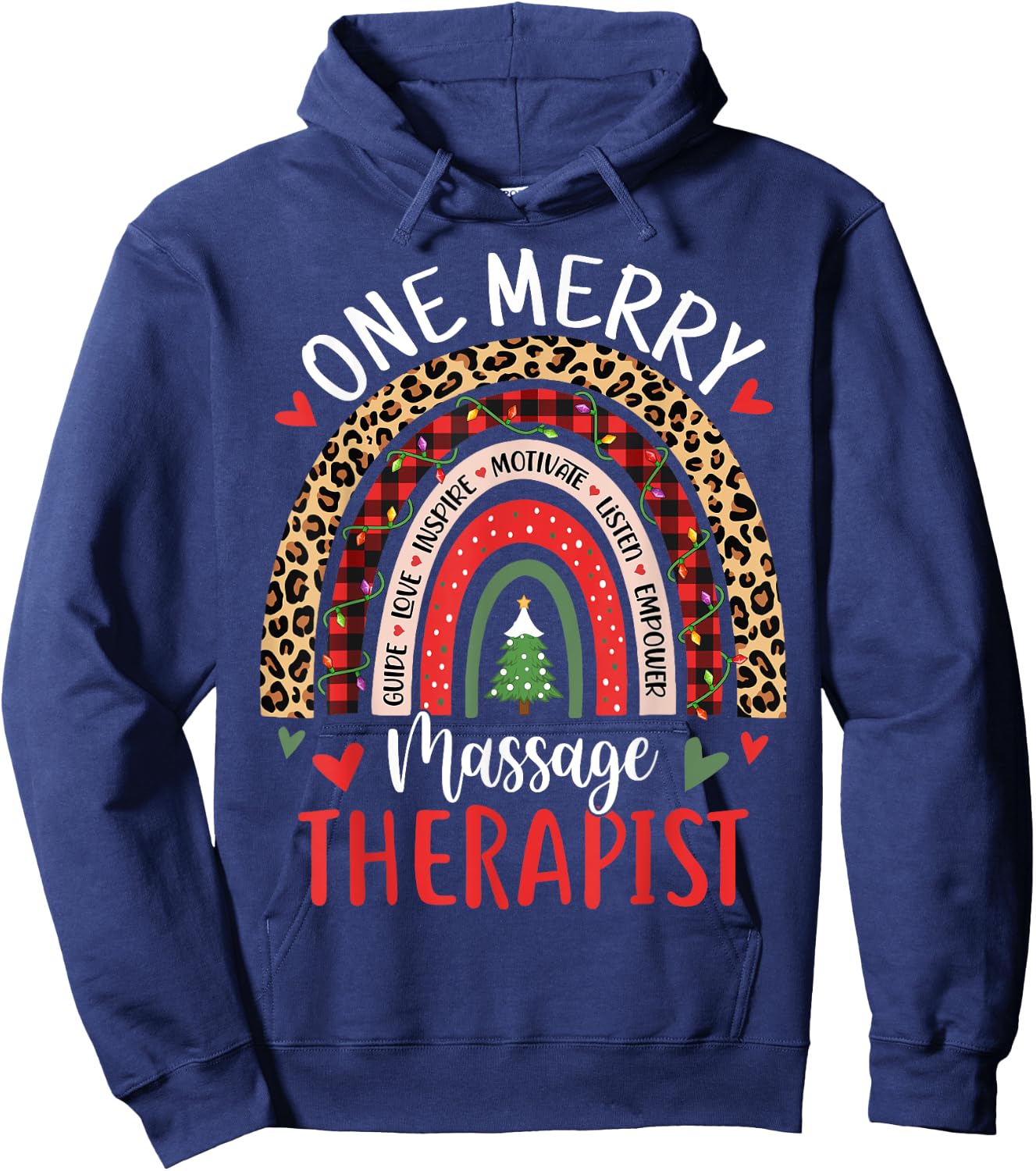 Massage Therapist Rainbow Christmas Massage Therapy Masseuse Hoodie - Hoodie | Navy